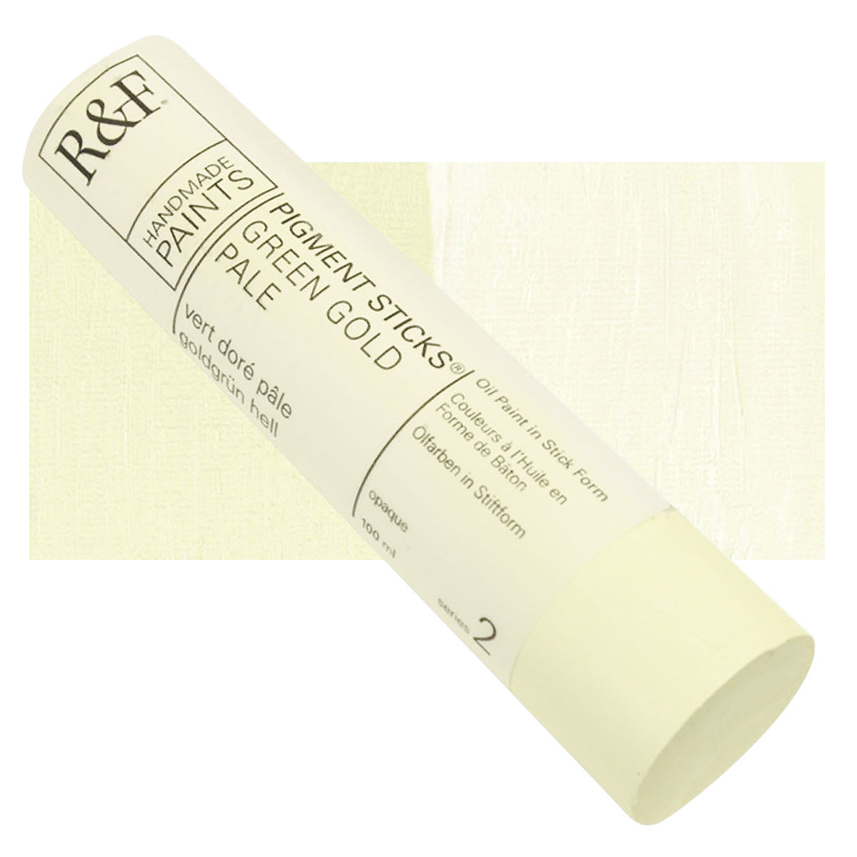 R&F Pigment Stick - Green Gold Pale, 100 ml stick and swatch