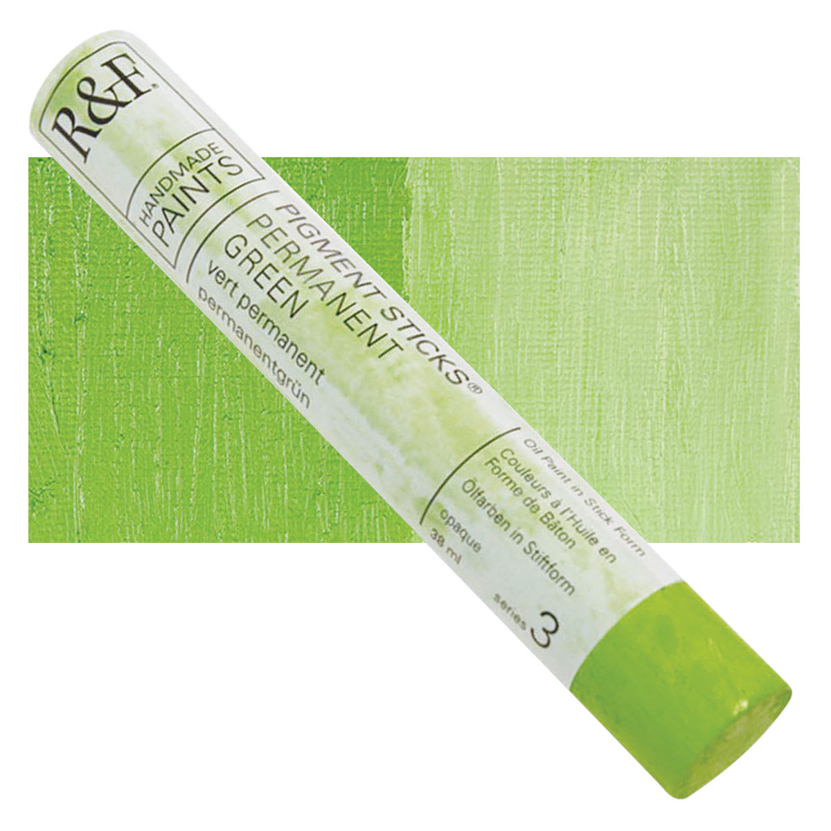 R&F Pigment Stick - Permanent Green, 38 ml stick and swatch