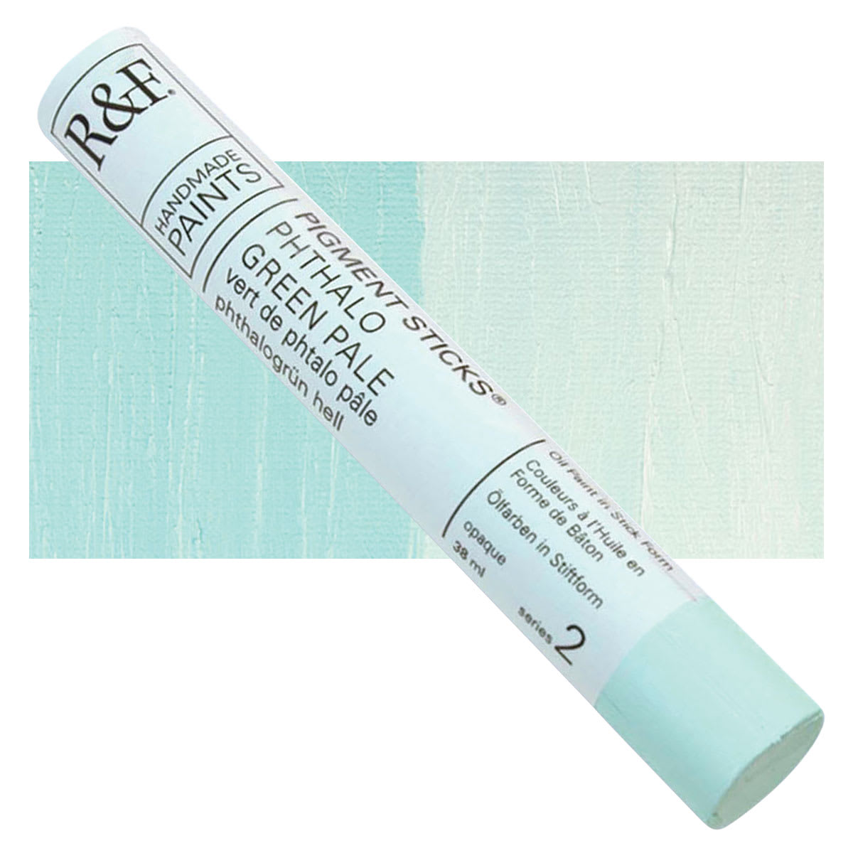 R&F Pigment Stick - Phthalo Green Pale, 38 ml stick and swatch