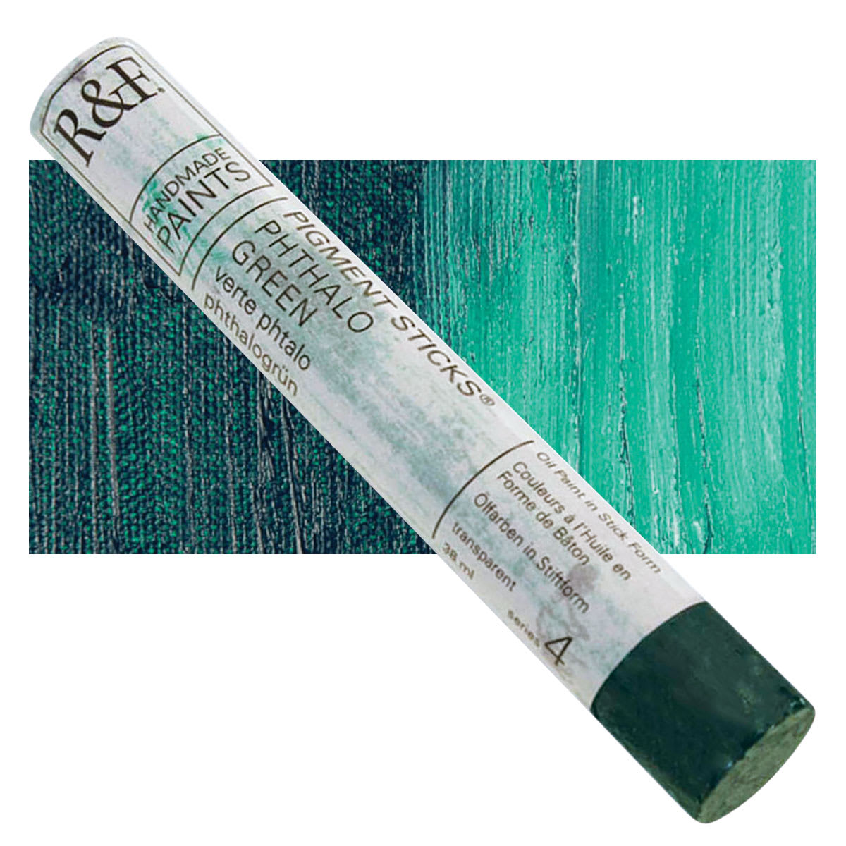 R&F Pigment Stick - Phthalo Green, 38 ml stick and swatch