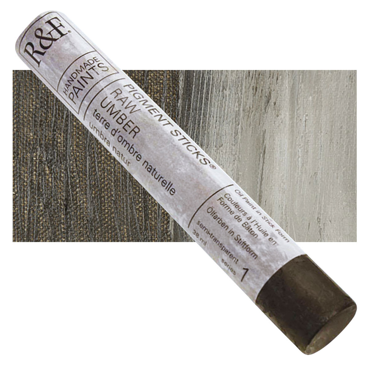 R&F Pigment Stick - Raw Umber, 38 ml stick and swatch