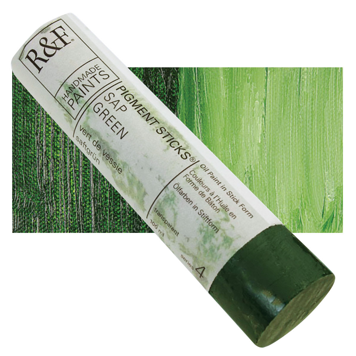 R&F Pigment Stick - Sap Green, 100 ml stick and swatch