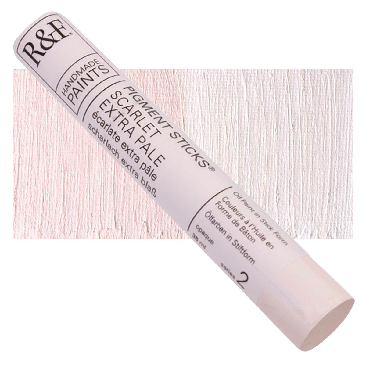 R&F Pigment Stick - Scarlet Extra Pale, 38 ml stick and swatch