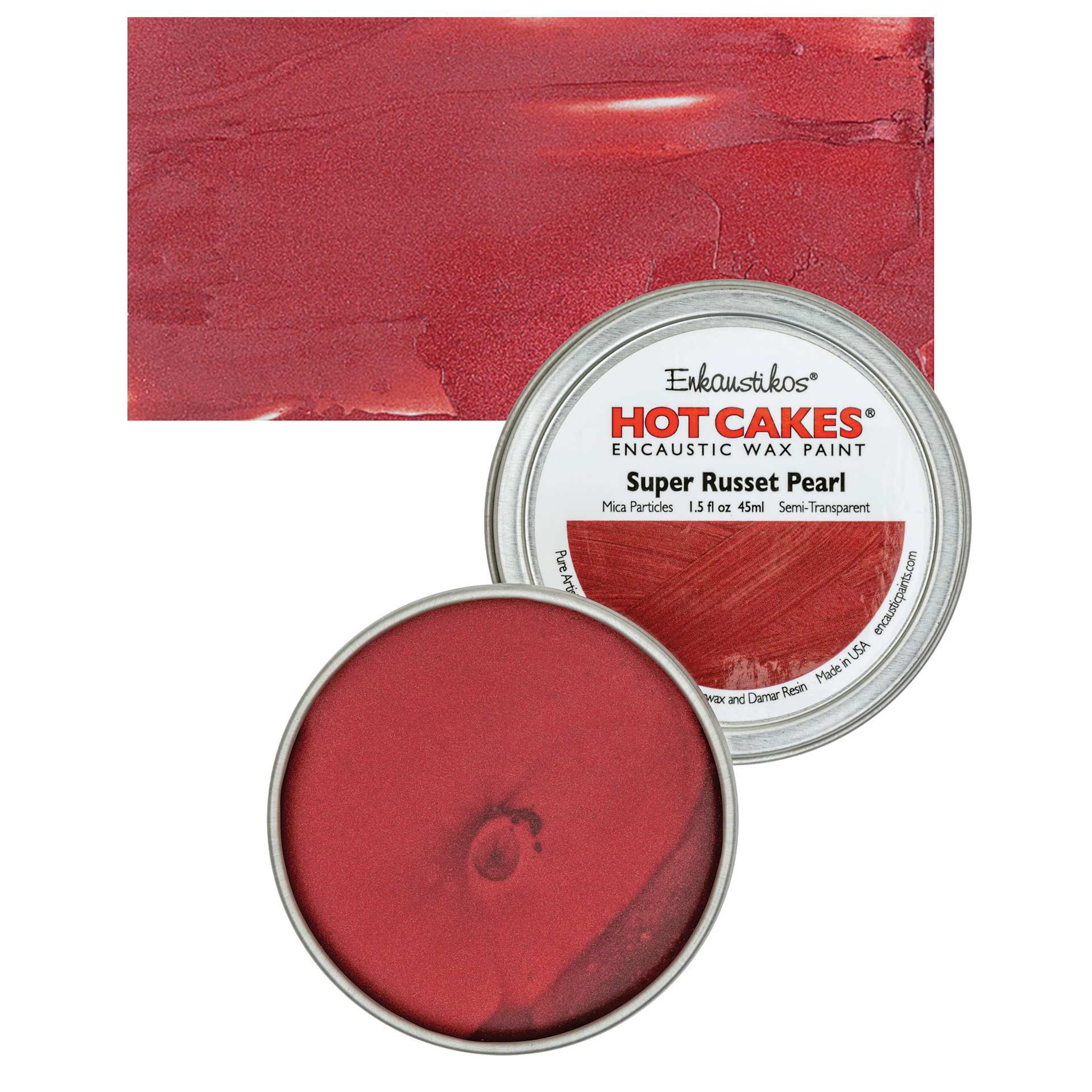 Enkaustikos Hot Cakes Encaustic Wax Paint - Super Russet Pearl, 45 ml tin and swatch