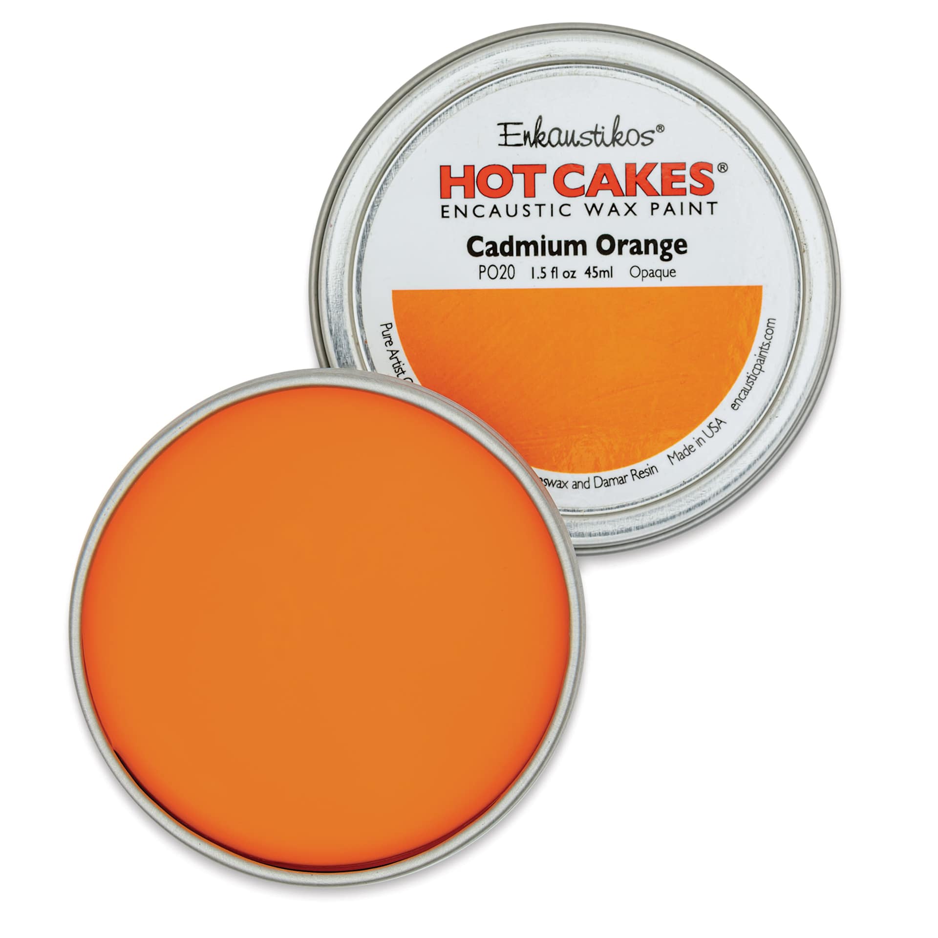 Enkaustikos Hot Cakes Encaustic Paint - Cadmium Orange, 45 ml tin and swatch