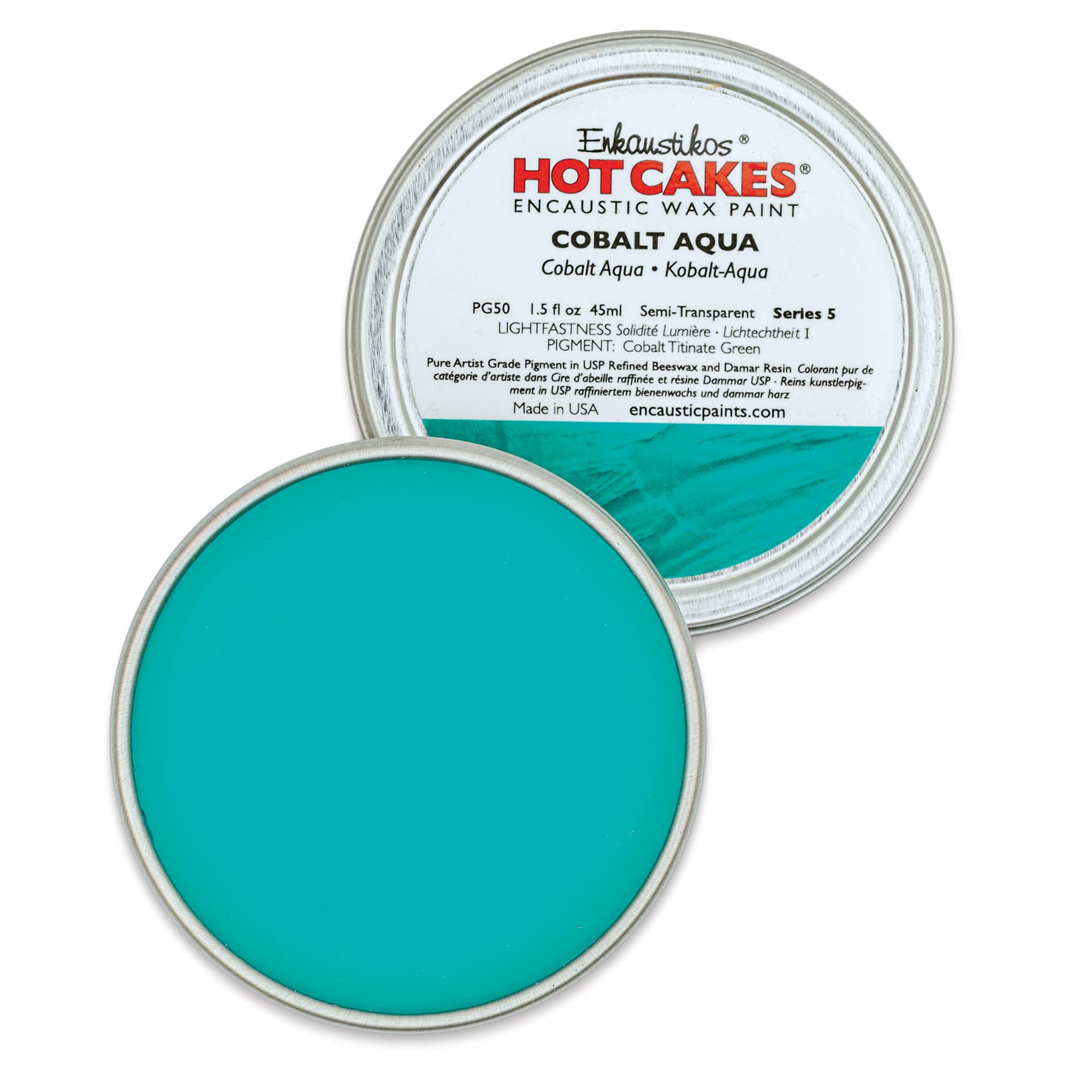 Enkaustikos Hot Cakes Encaustic Paint - Cobalt Aqua, 45 ml tin