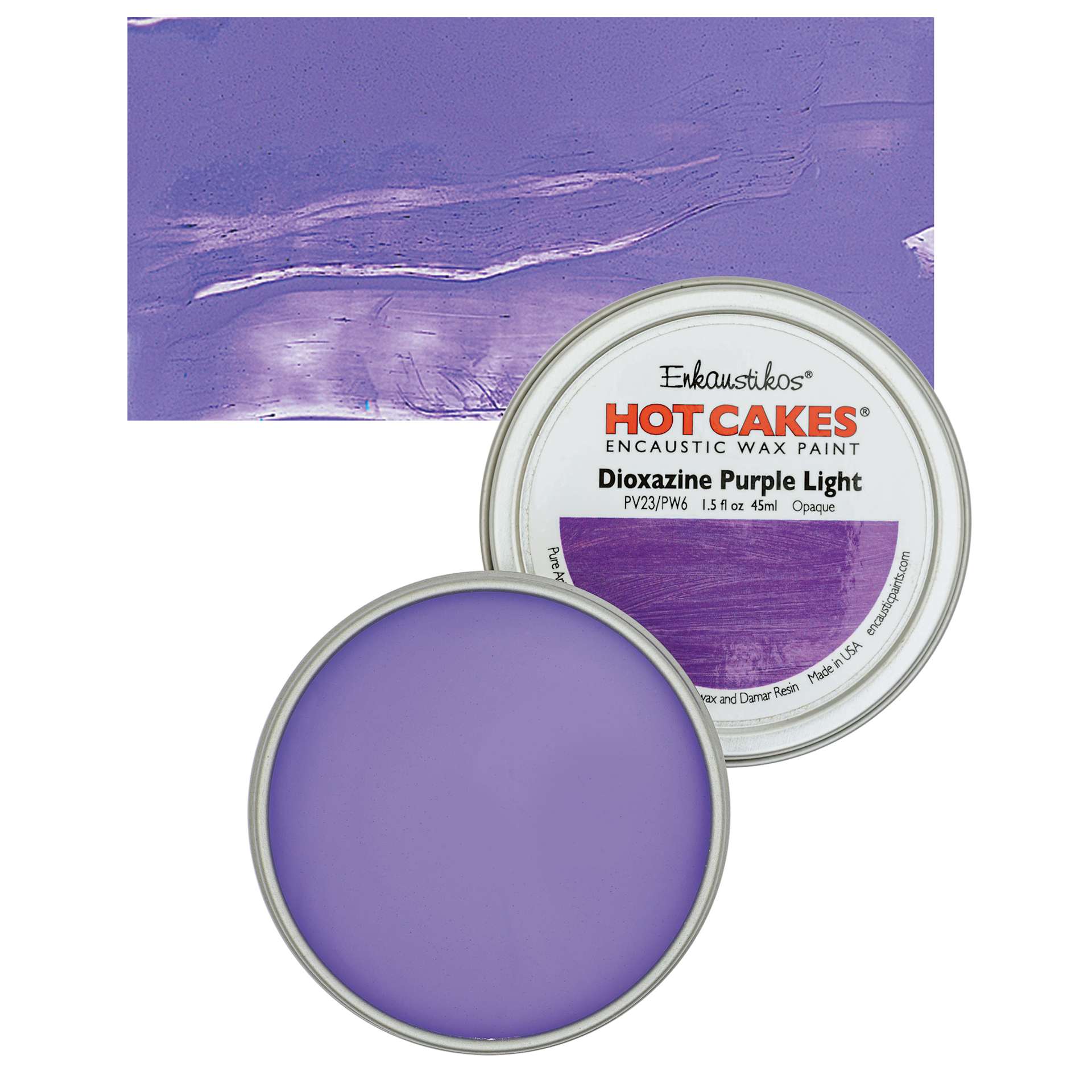 Enkaustikos Hot Cakes Encaustic Wax Paint - Dioxazine Purple Light, 45 ml tin and swatch