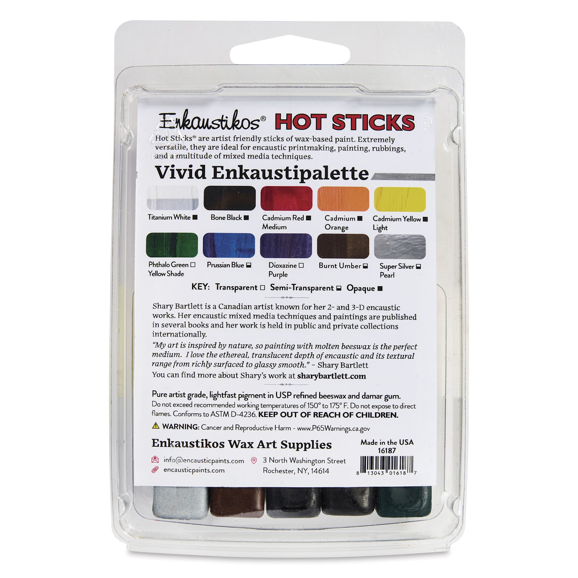 Enkaustikos Hot Sticks Encaustic Paints - Set of 10, Shary Bartlett Vivid, 6.50 ml stick back of package