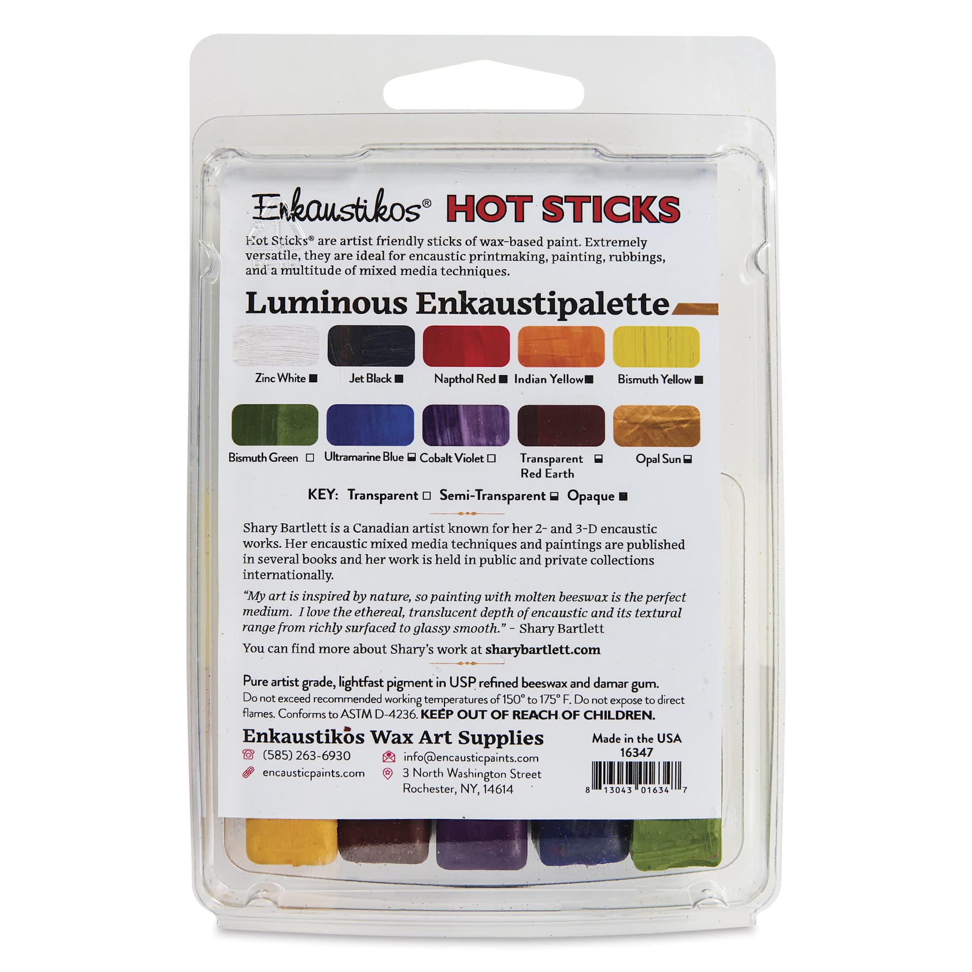 Enkaustikos Hot Sticks Encaustic Paints - Set of 10, Shary Bartlett Luminous, 6.50 ml stick back of package