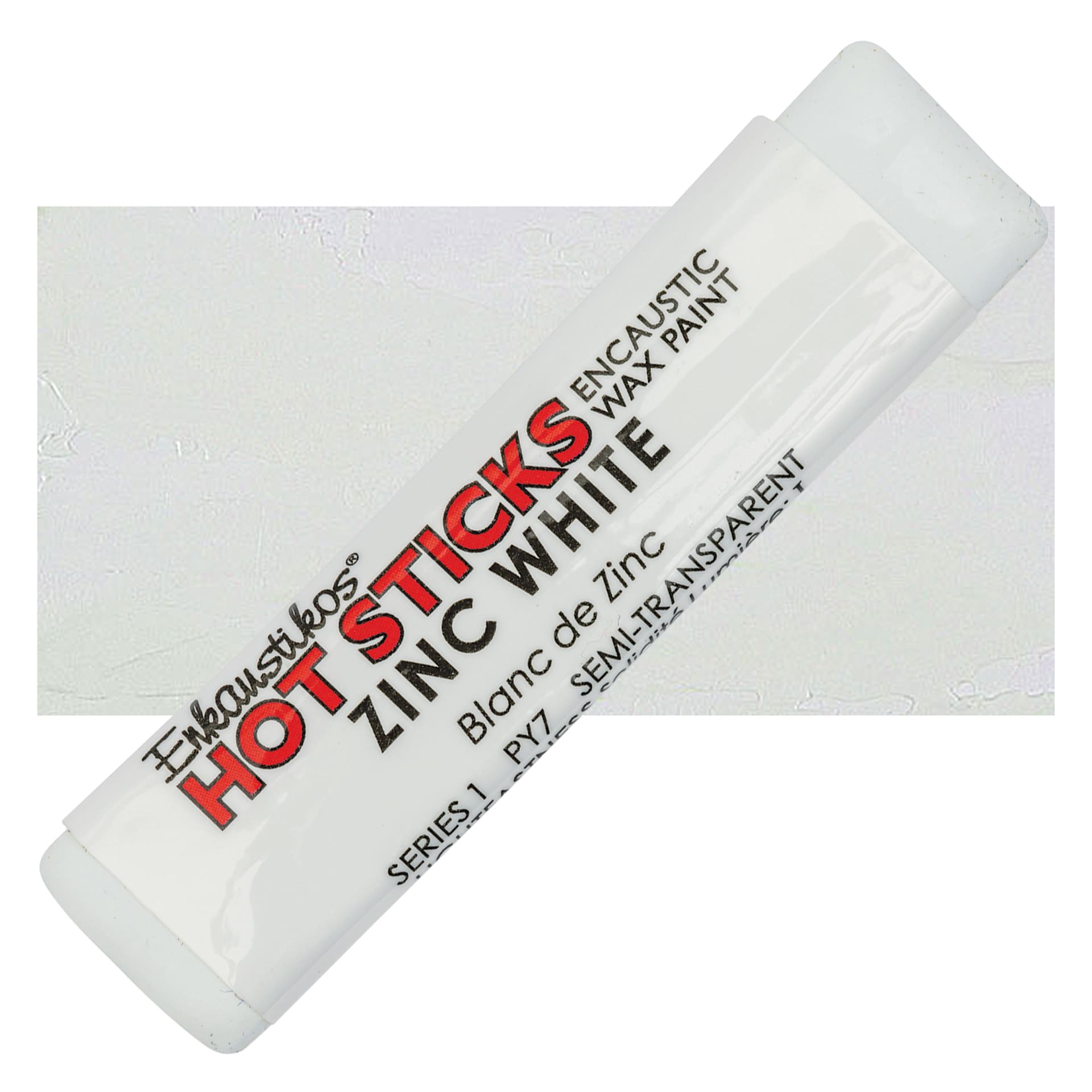 Enkaustikos Hot Sticks Encaustic Wax Paint - Zinc White, 13 ml Stick and swatch