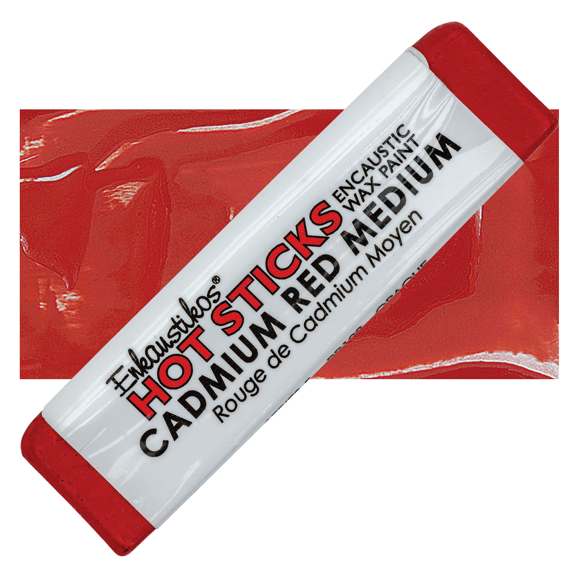 Enkaustikos Hot Sticks Encaustic Wax Paint - Cadmium Red Medium, 13 ml Stick and swatch