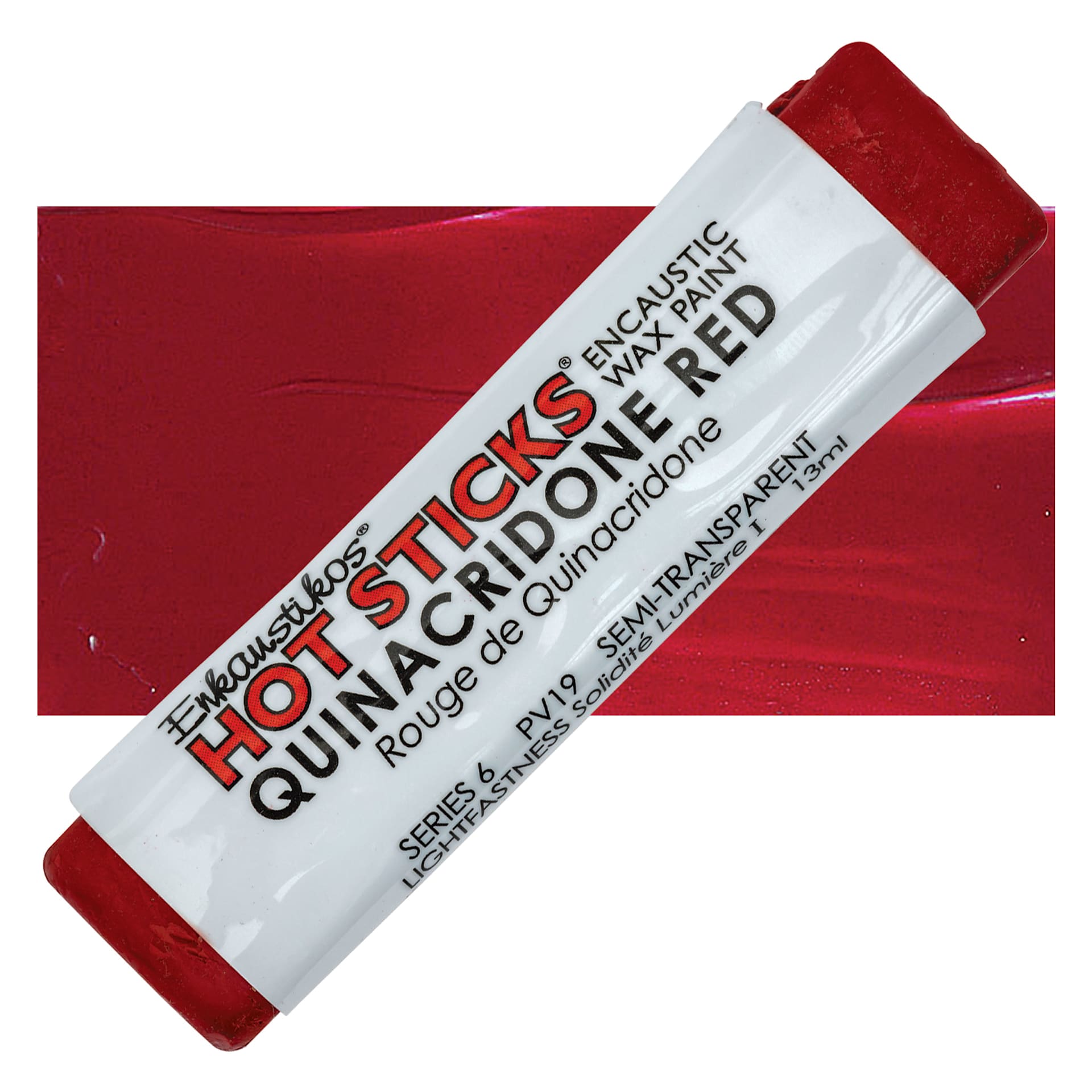 Enkaustikos Hot Sticks Encaustic Wax Paint - Quinacridone Red, 13 ml Stick and swatch