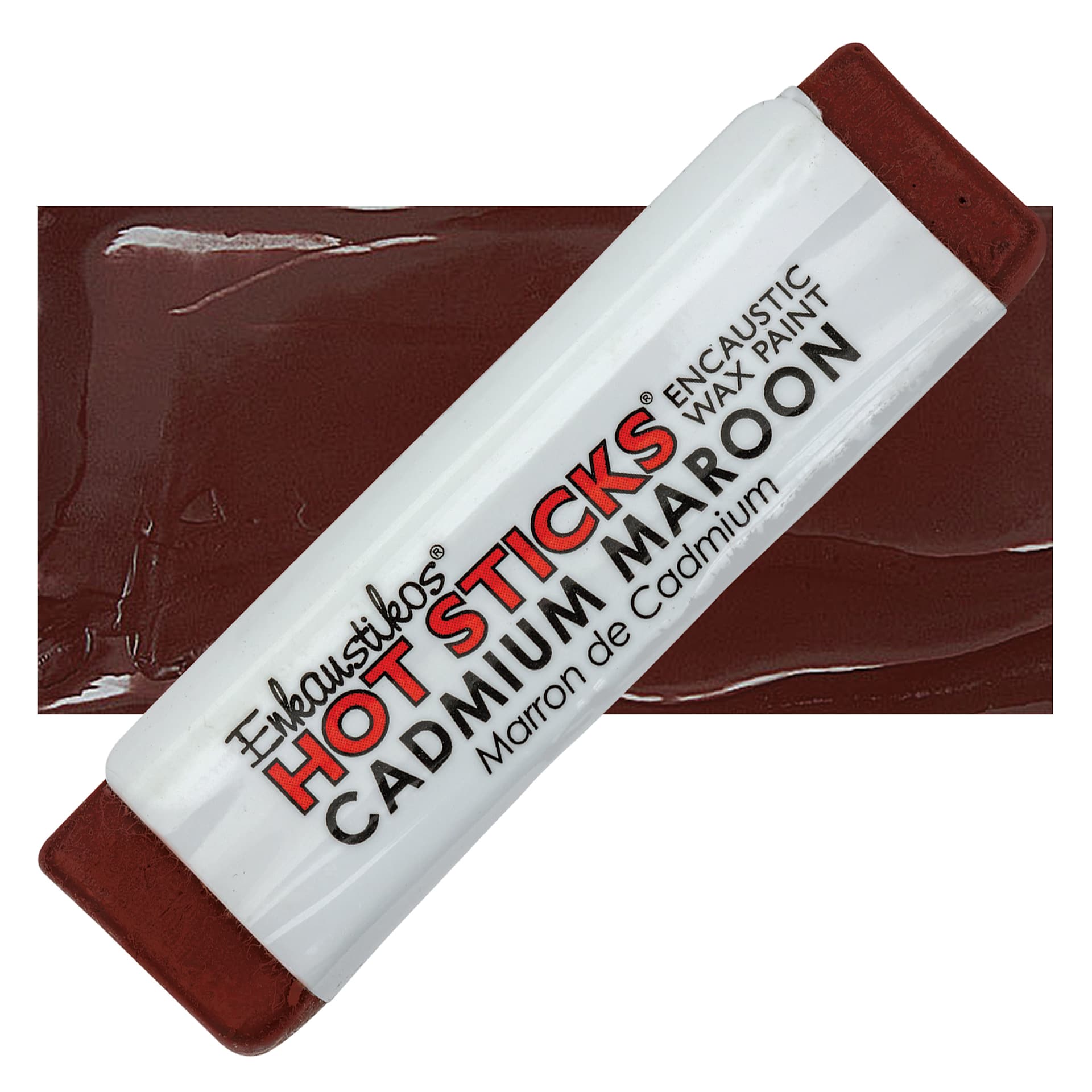 Enkaustikos Hot Sticks Encaustic Wax Paint - Cadmium Maroon, 13 ml Stick and swatch