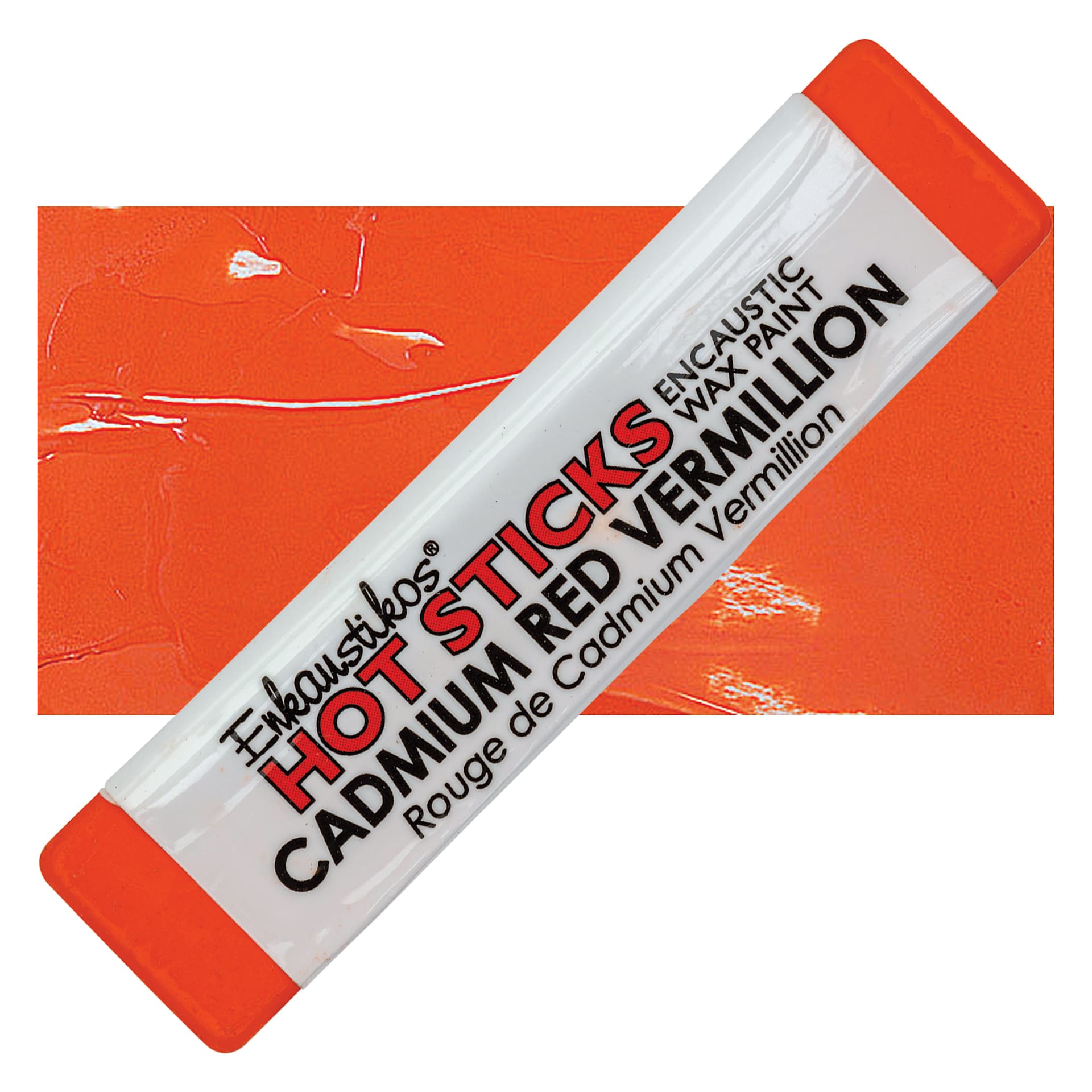 Enkaustikos Hot Sticks Encaustic Wax Paint - Cadmium Red Vermillion, 13 ml stick and swatch
