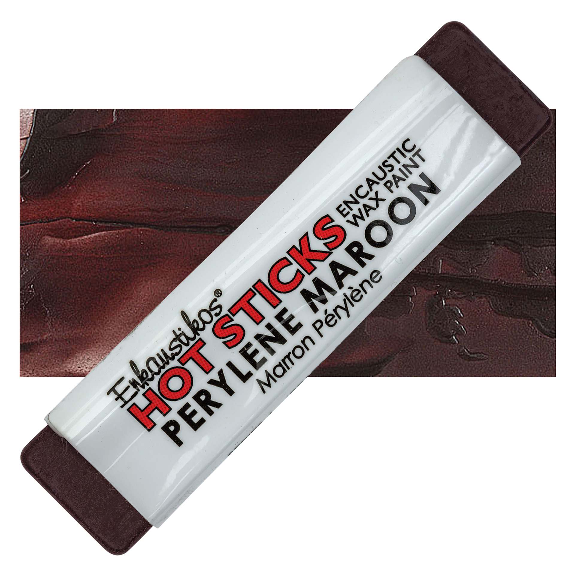 Enkaustikos Hot Sticks Encaustic Wax Paint - Perylene Maroon, 13 ml stick and swatch