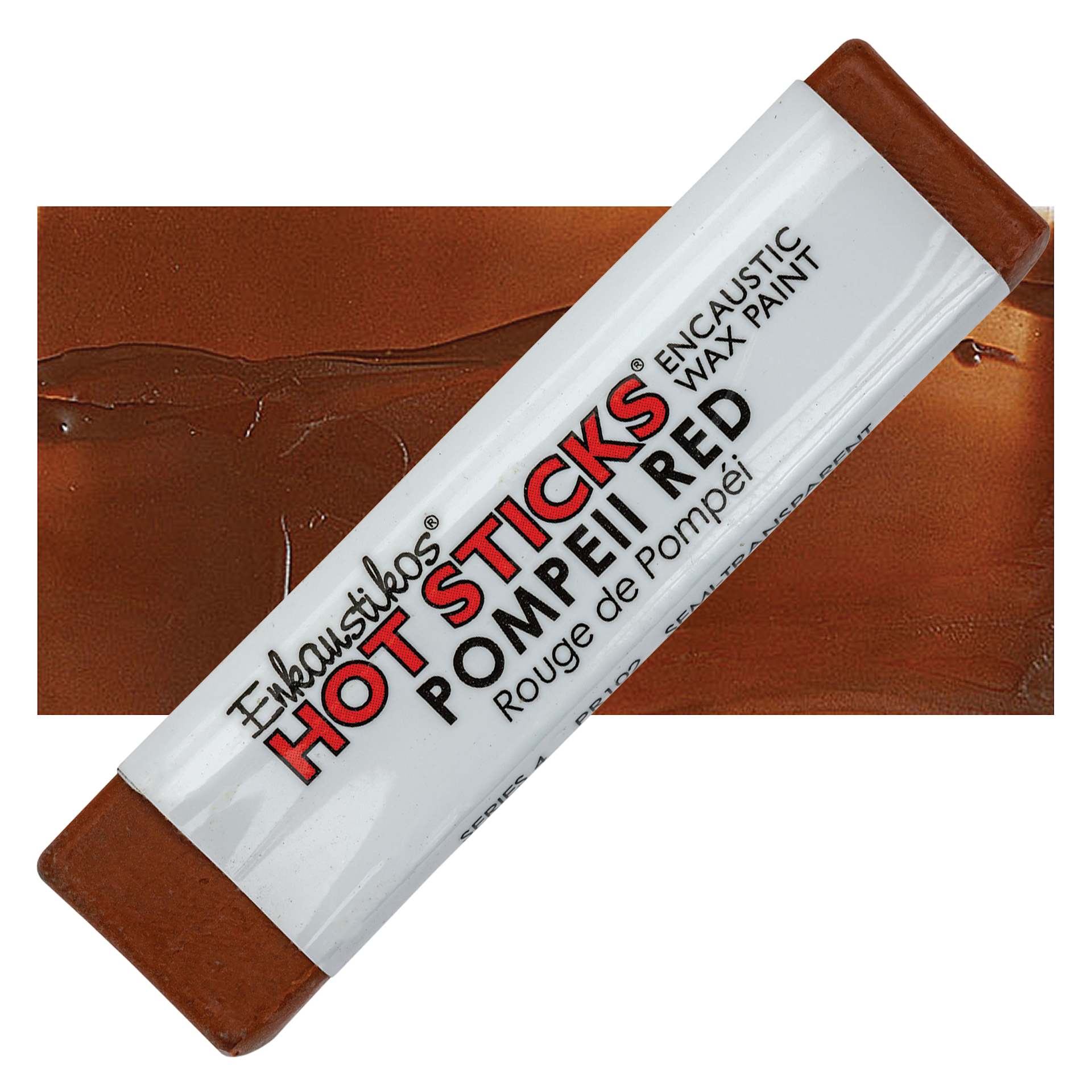 Enkaustikos Hot Sticks Encaustic Wax Paint - Pompeii Red, 13 ml stick and swatch