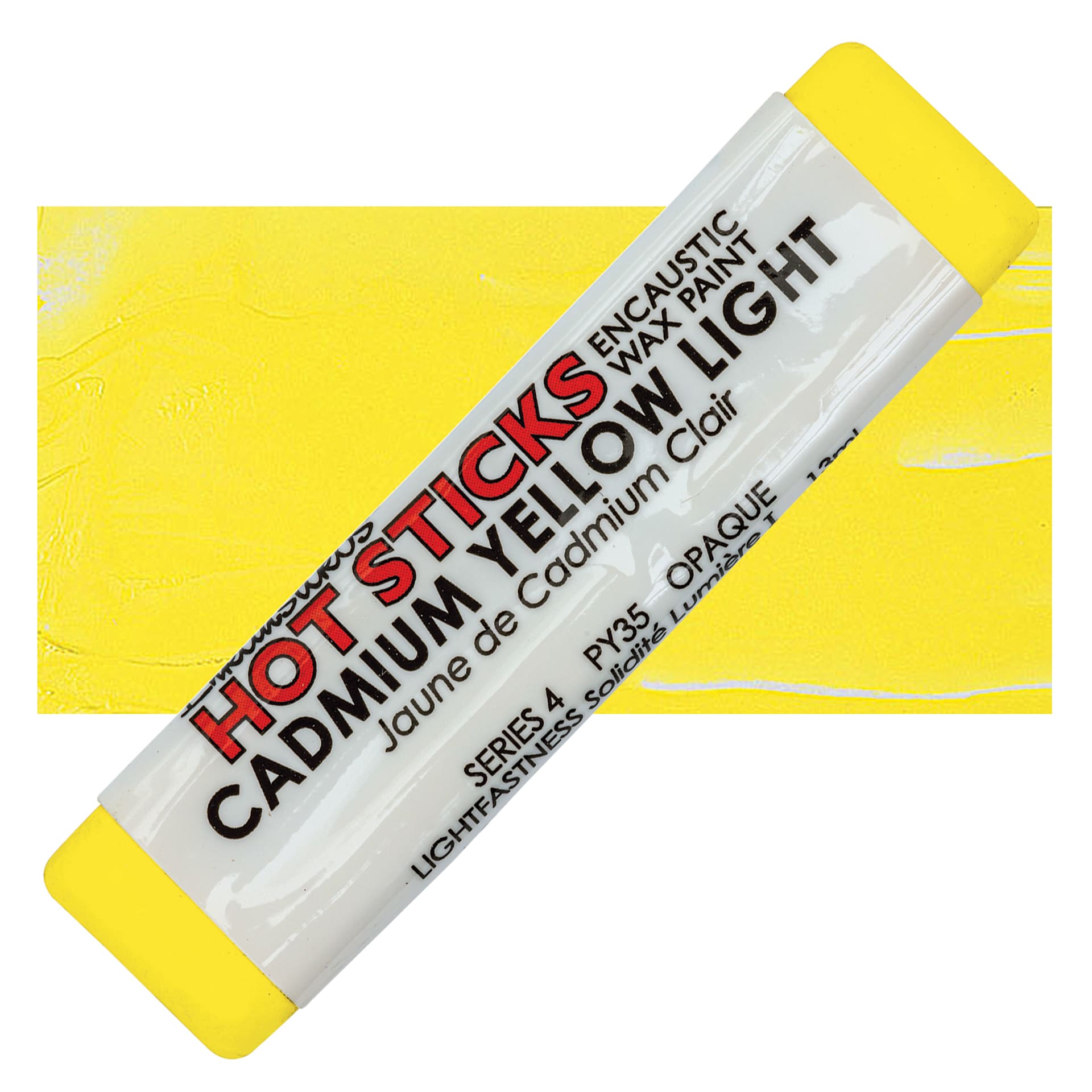 Enkaustikos Hot Sticks Encaustic Wax Paint - Cadmium Yellow Light, 13 ml stick and swatch