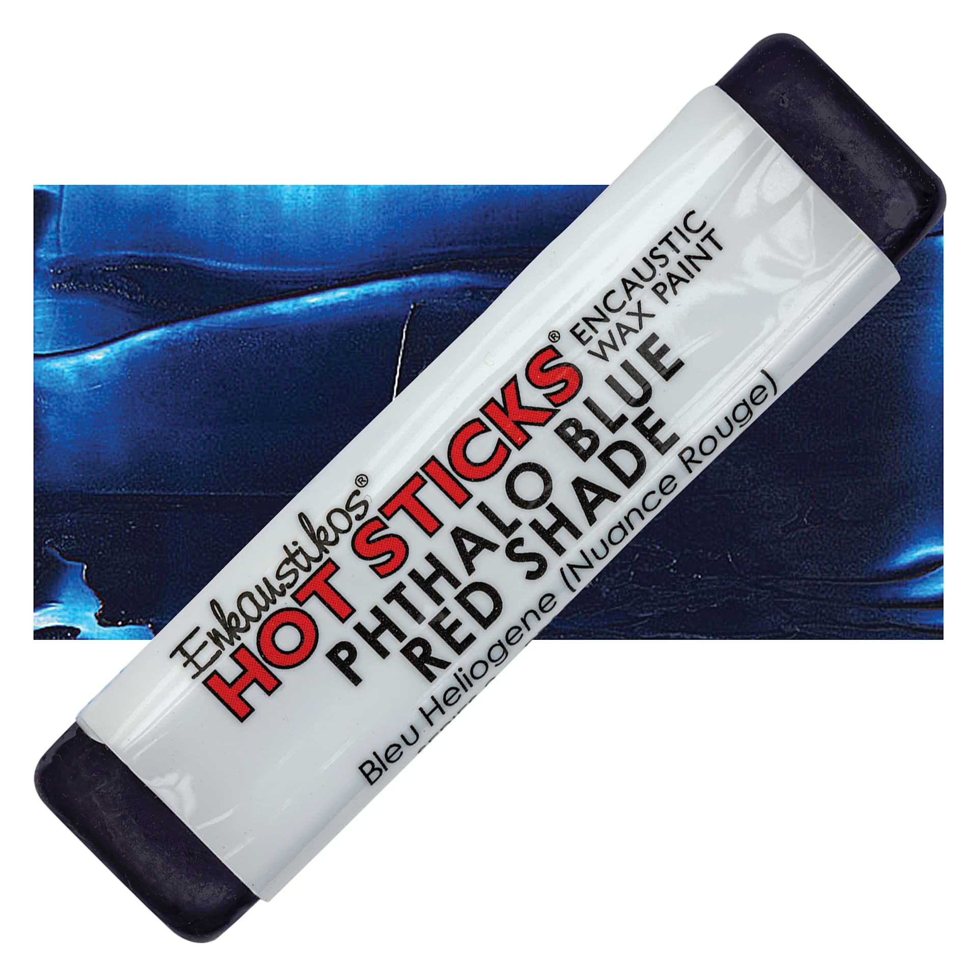 Enkaustikos Hot Sticks Encaustic Wax Paint - Phthalo Blue Red Shade, 13 ml stick and swatch