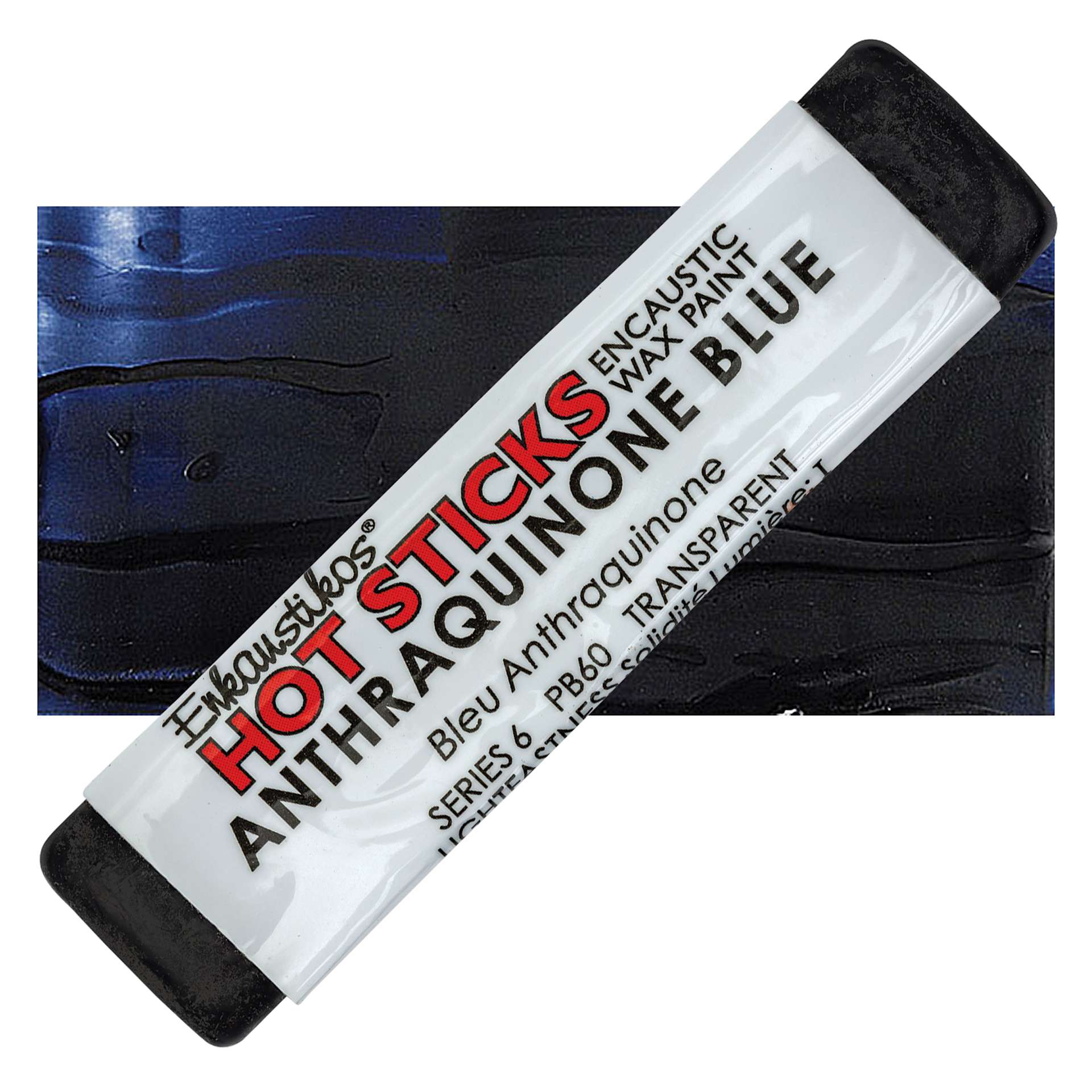 Enkaustikos Hot Sticks Encaustic Wax Paint - Anthraquinone Blue, 13 ml stick and swatch