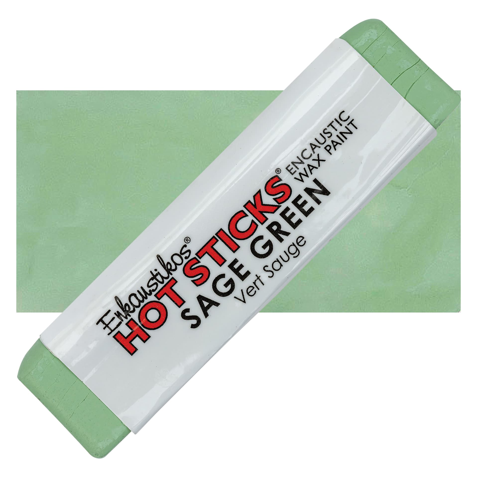 Enkaustikos Hot Sticks Encaustic Wax Paint - Sage Green, 13 ml stick and swatch