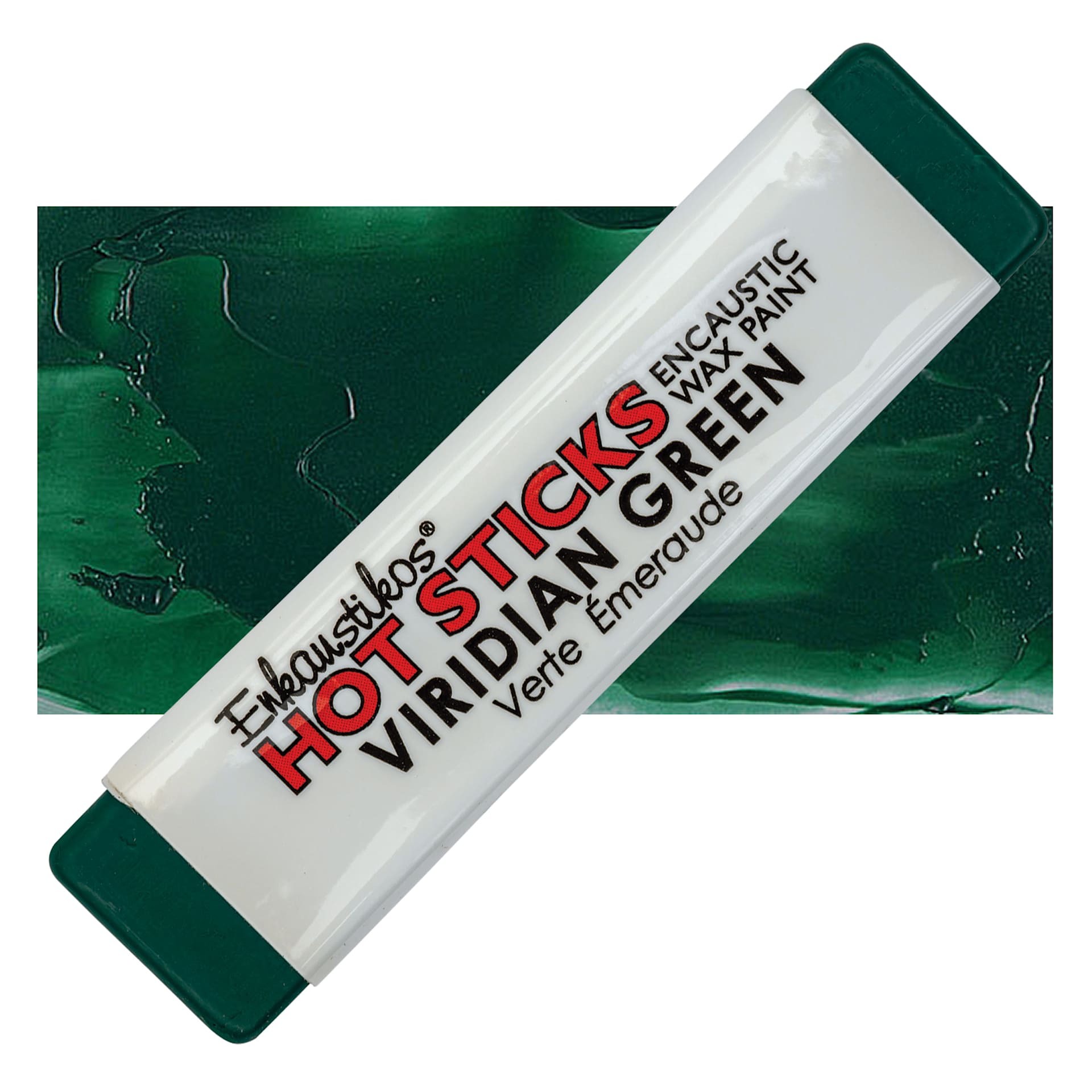 Enkaustikos Hot Sticks Encaustic Wax Paint - Viridian, 13 ml stick and swatch