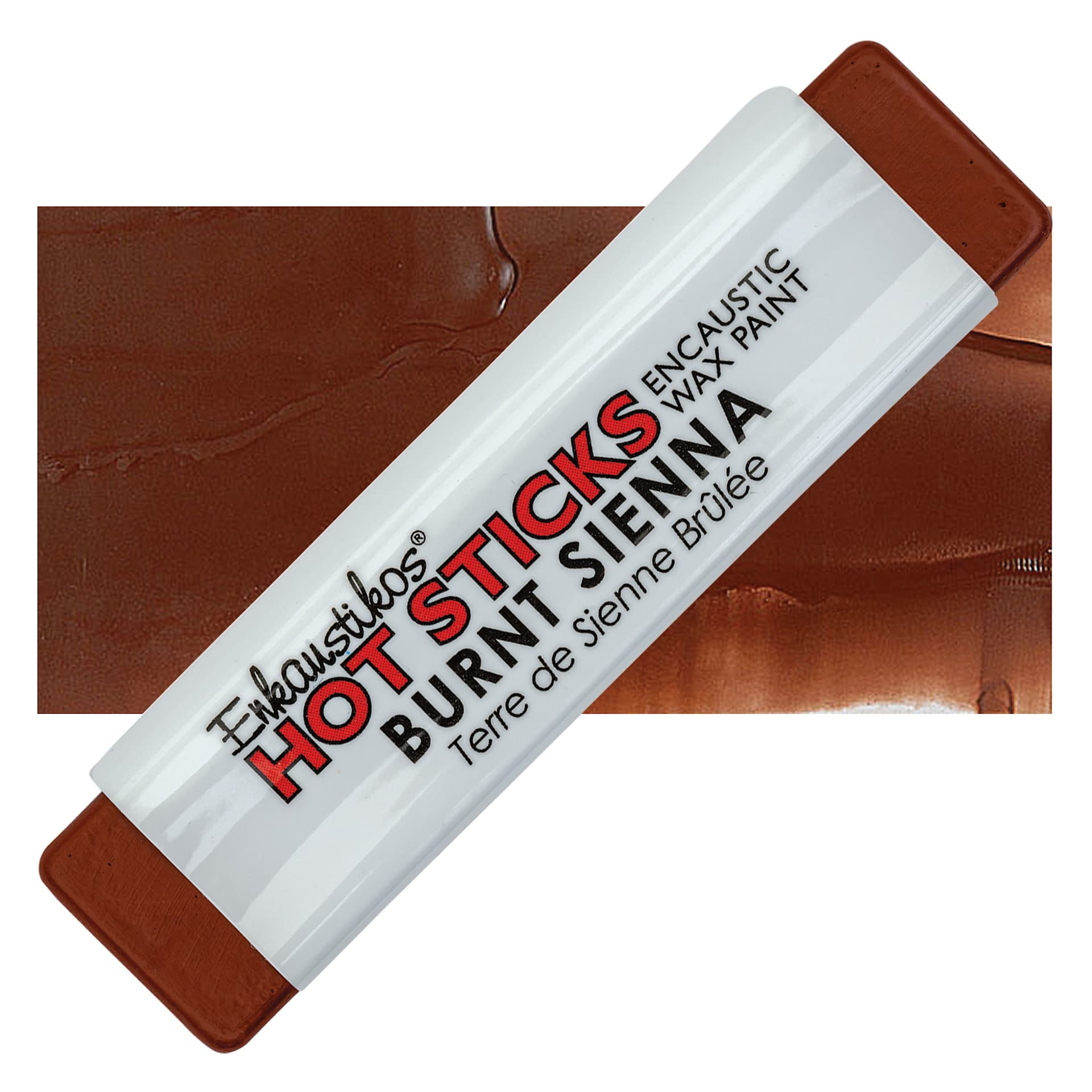 Enkaustikos Hot Sticks Encaustic Wax Paint - Burnt Sienna, 13 ml stick and swatch