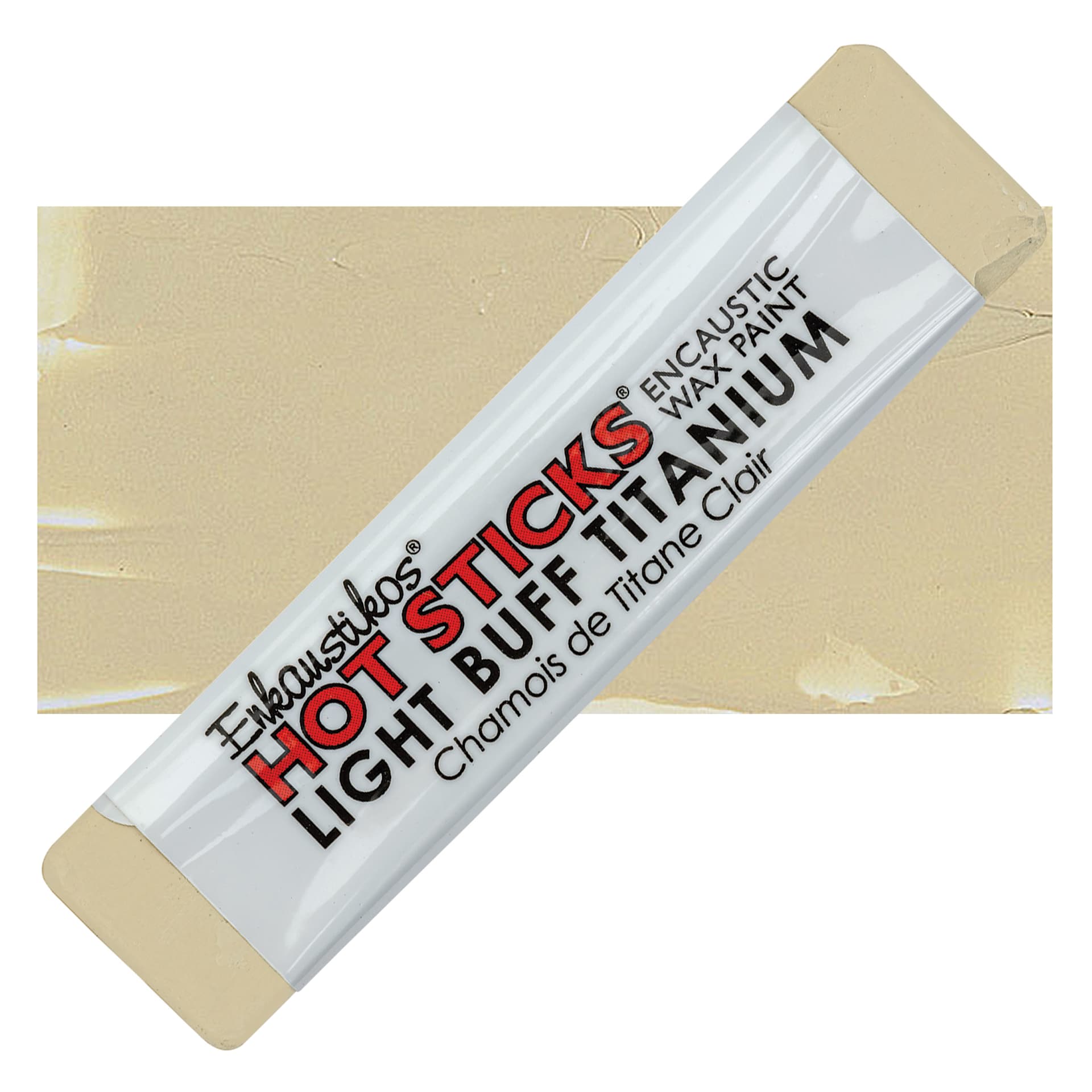 Enkaustikos Hot sticks Encaustic Wax Paint - Light Buff Titanium, 13 ml stick and swatch