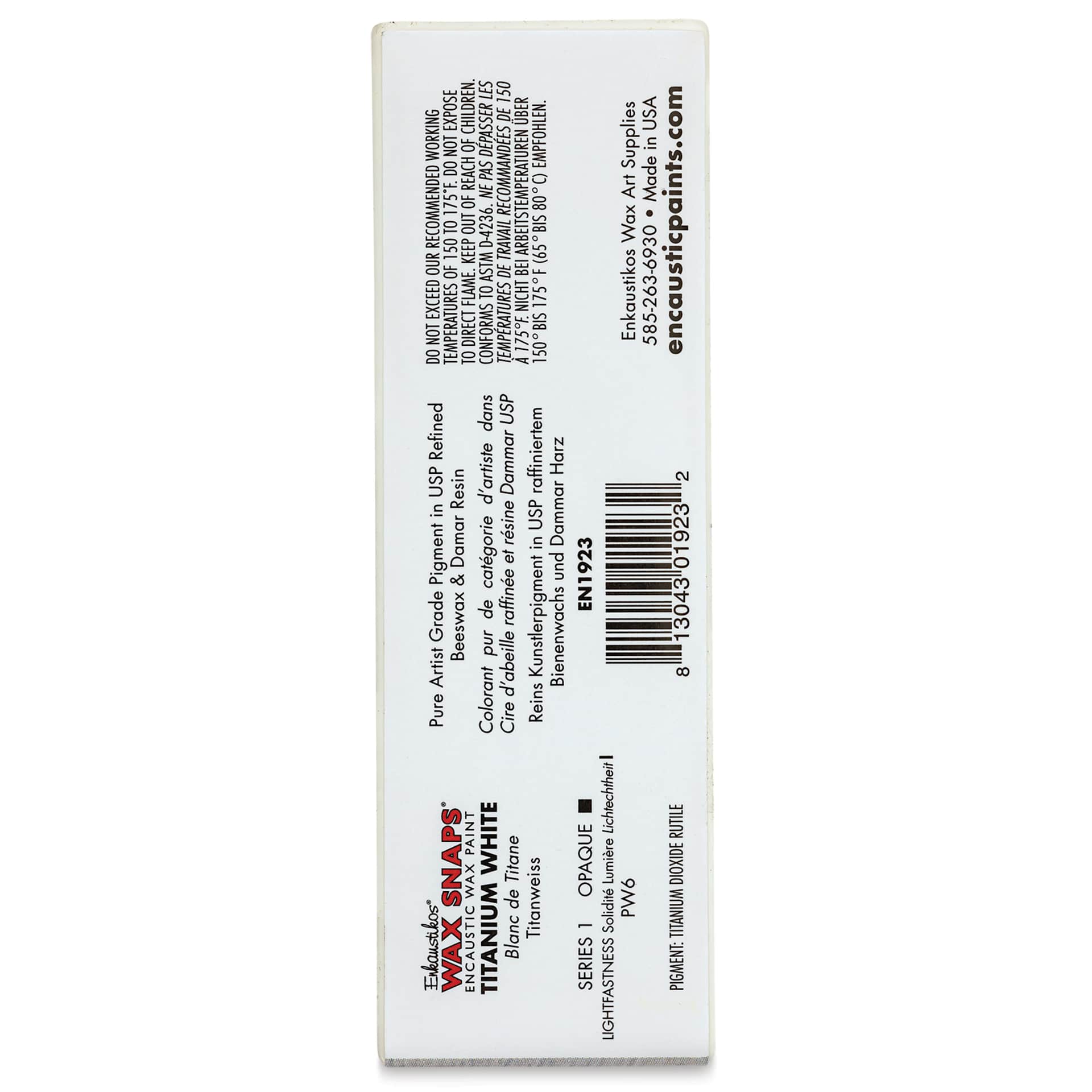 Enkaustikos Wax Snaps Encaustic Paints - Titanium White, 40 ml cake back of package