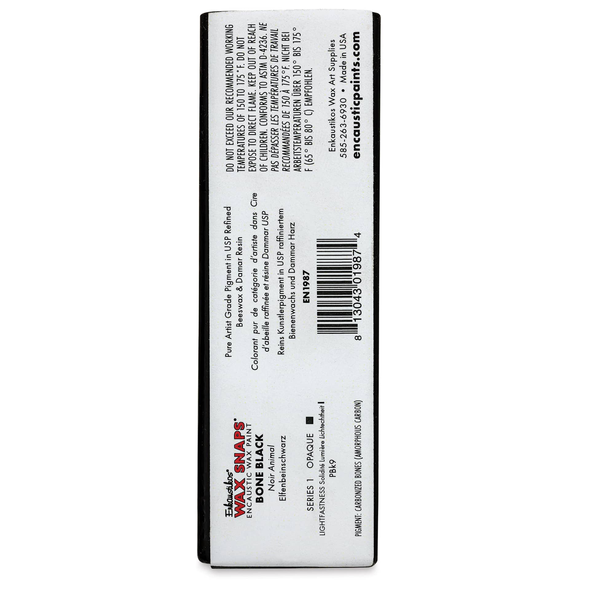 Enkaustikos Wax Snaps Encaustic Paints - Bone Black, 40 ml cake back of package