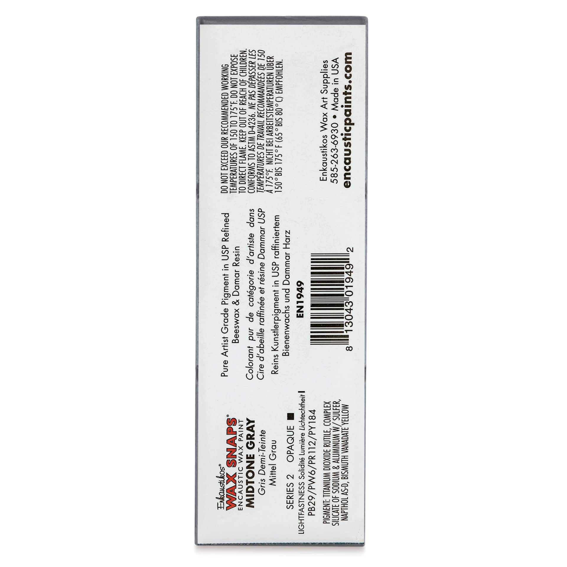 Enkaustikos Wax Snaps Encaustic Paints - Midtone Gray, 40 ml cake back of package