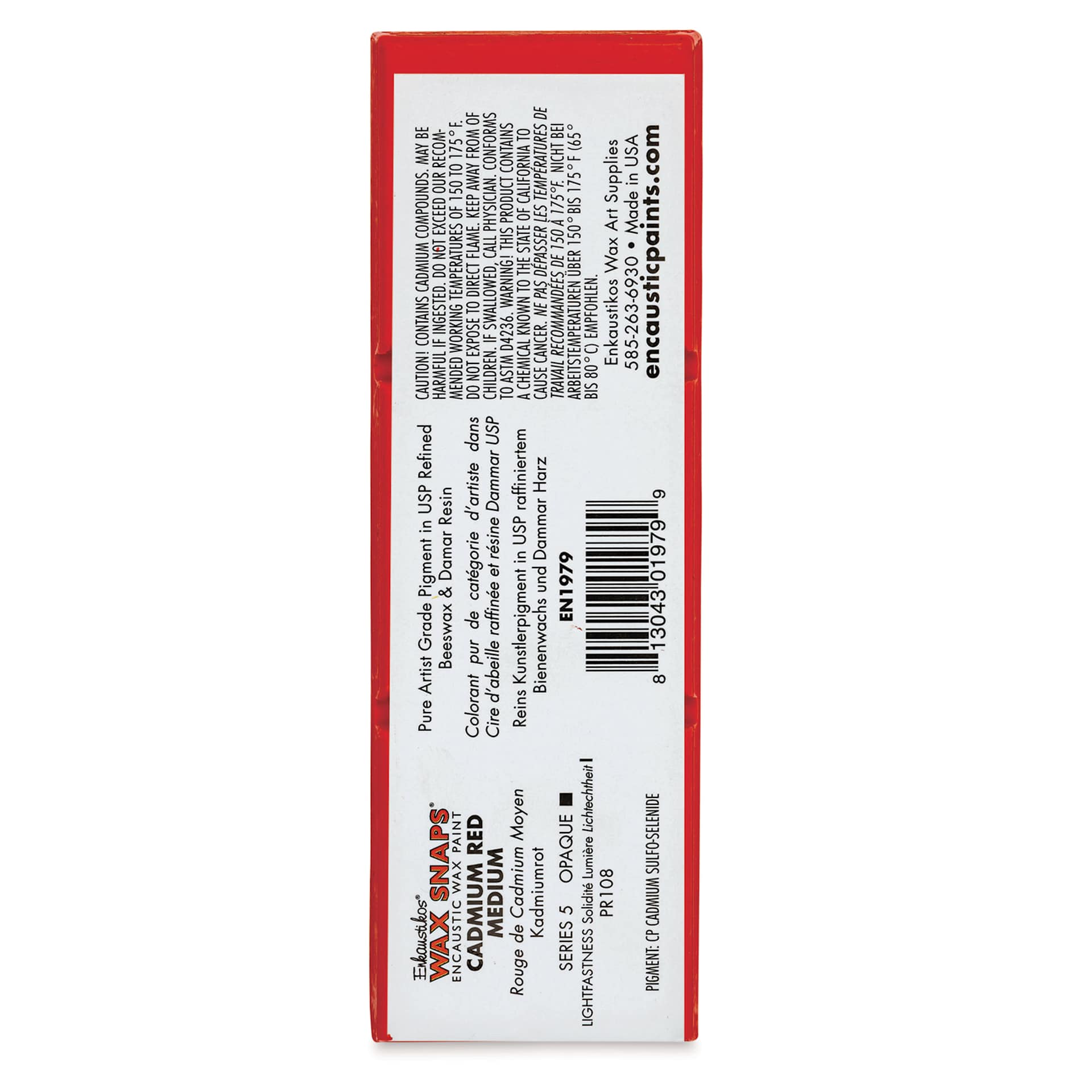 Enkaustikos Wax Snaps Encaustic Paints - Cadmium Red Medium, 40 ml cake back of package