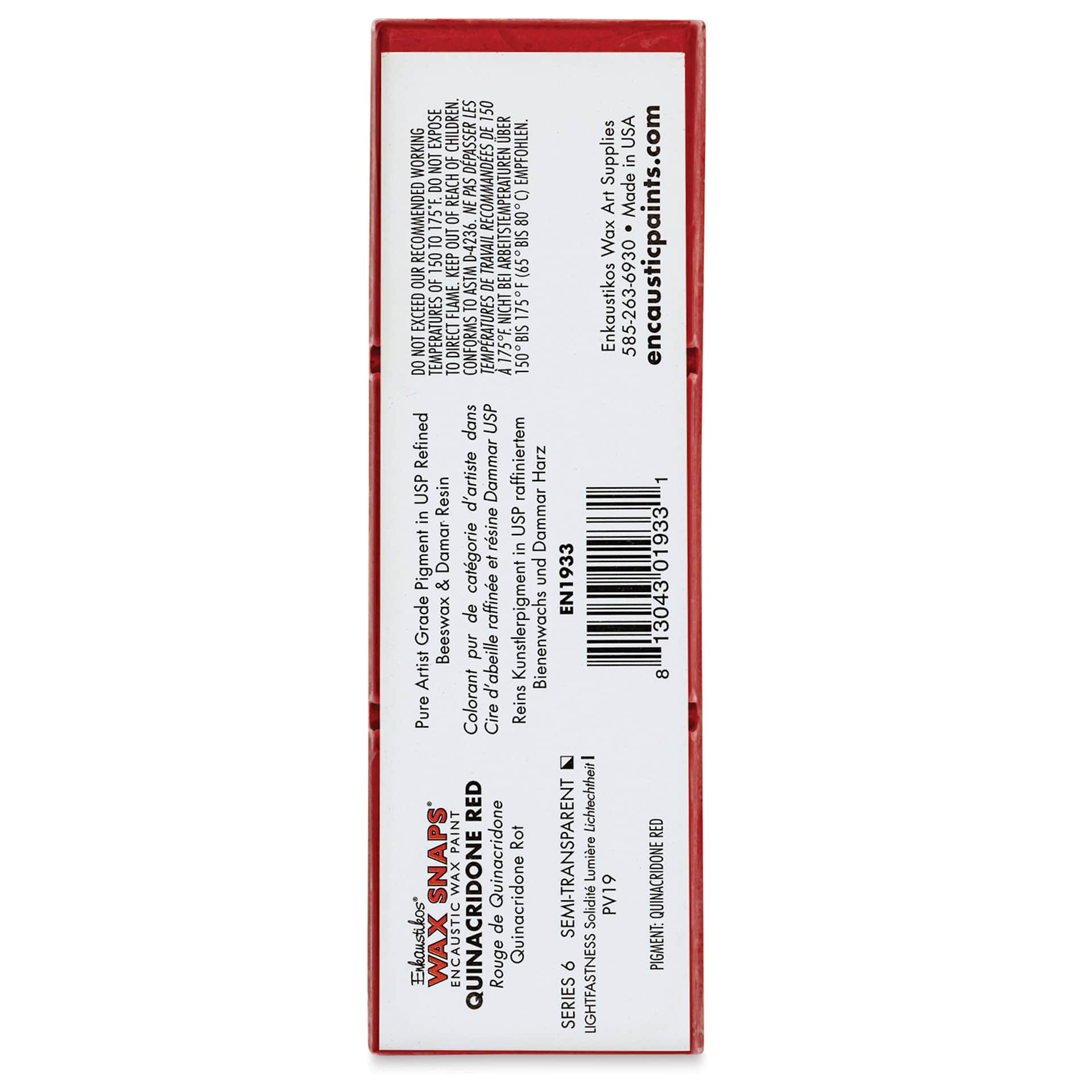 Enkaustikos Wax Snaps Encaustic Paints - Quinacridone Red, 40 ml cake back of package