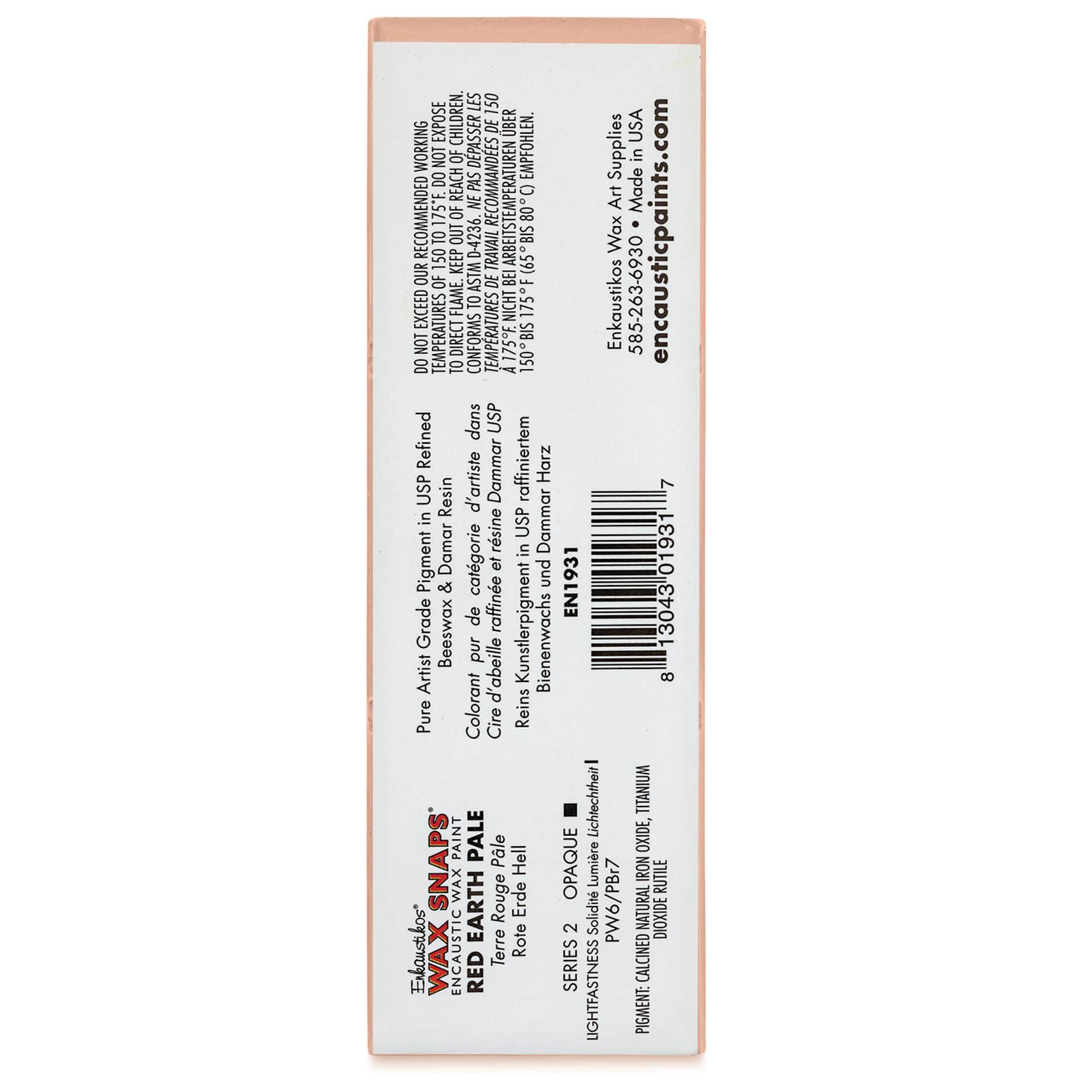 Enkaustikos Wax Snaps Encaustic Paints - Red Earth Pale, 40 ml cake back of package
