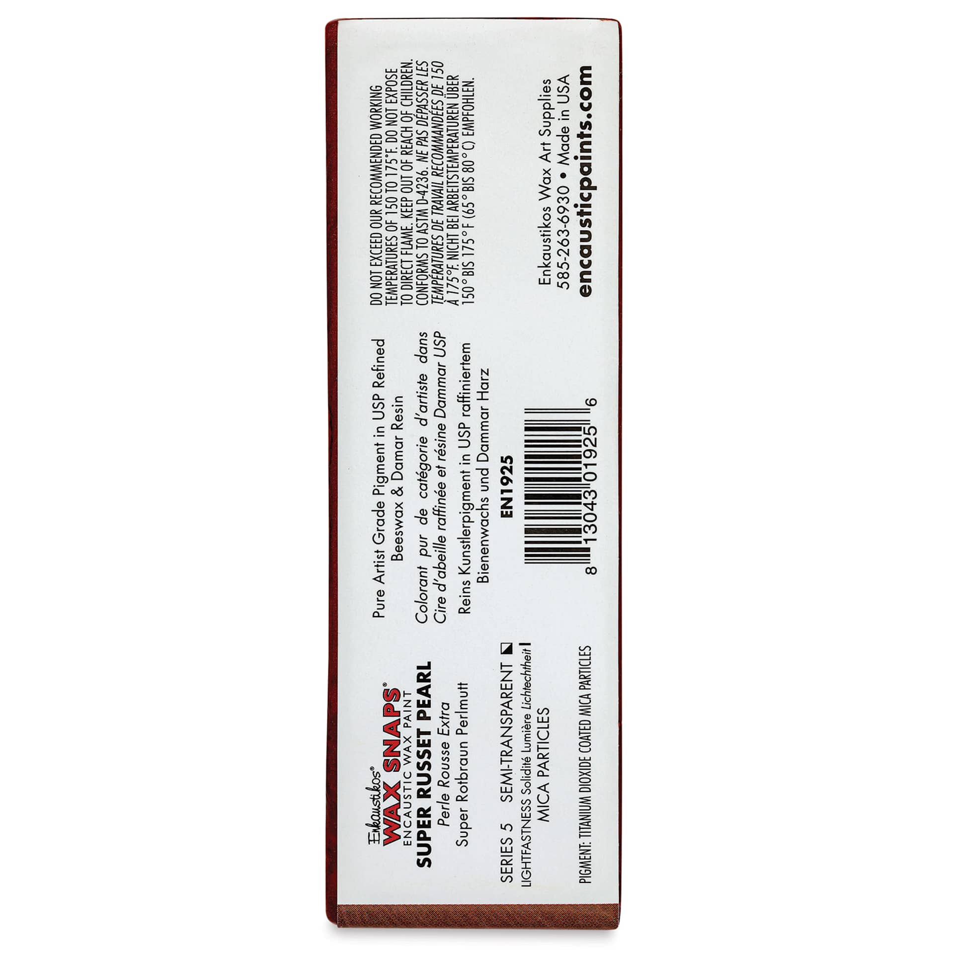 Enkaustikos Wax Snaps Encaustic Paints - Super Russet Pearl, 40 ml cake back of package