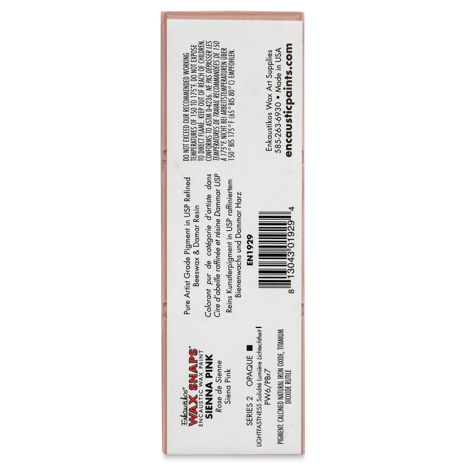 Enkaustikos Wax Snaps Encaustic Paints - Sienna Pink, 40 ml cake back of package