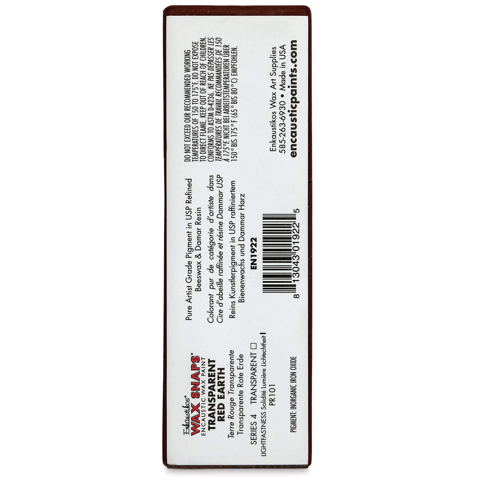 Enkaustikos Wax Snaps Encaustic Paints - Transparent Red Earth, 40 ml cake back of package