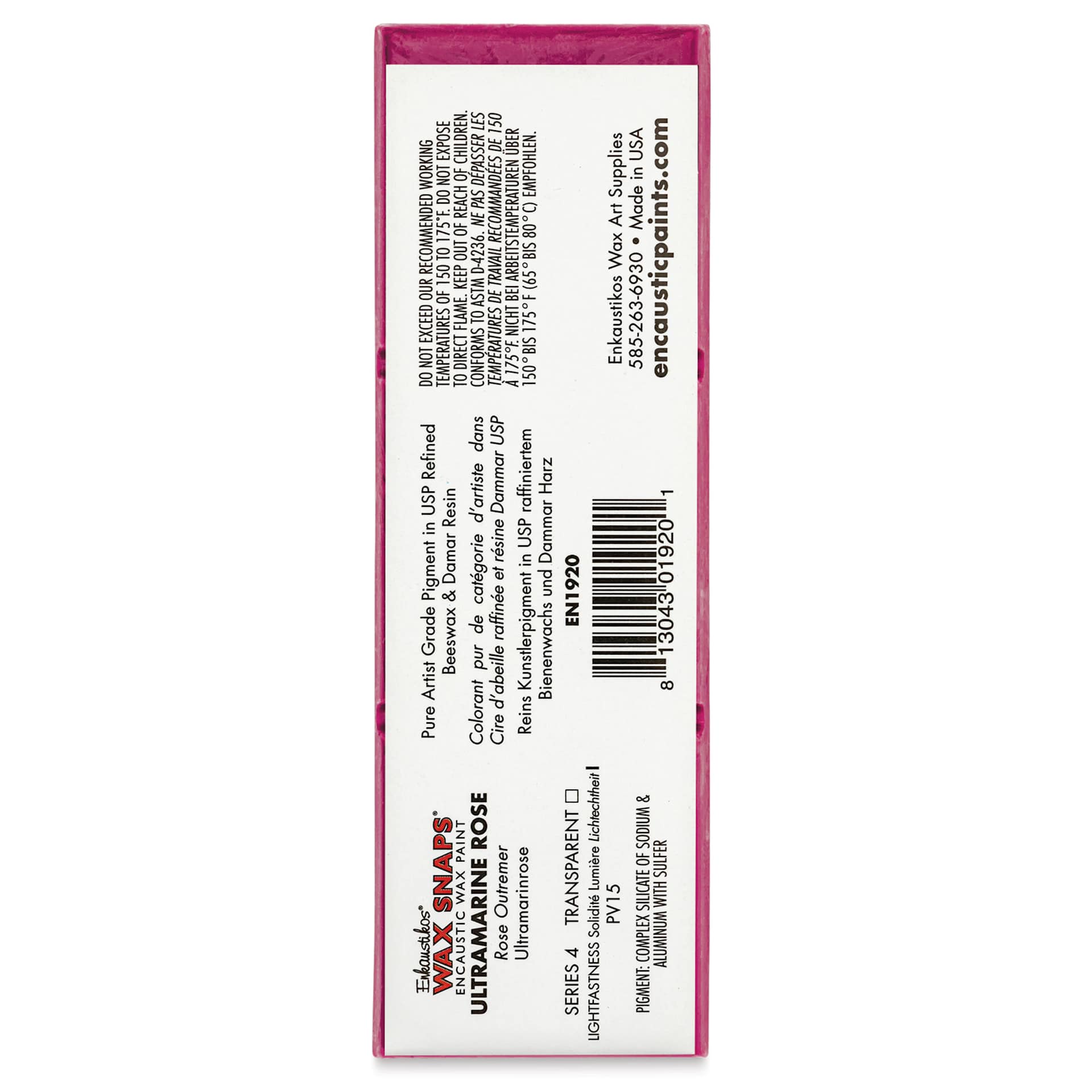 Enkaustikos Wax Snaps Encaustic Paints - Ultramarine Red, 40 ml cake back of package