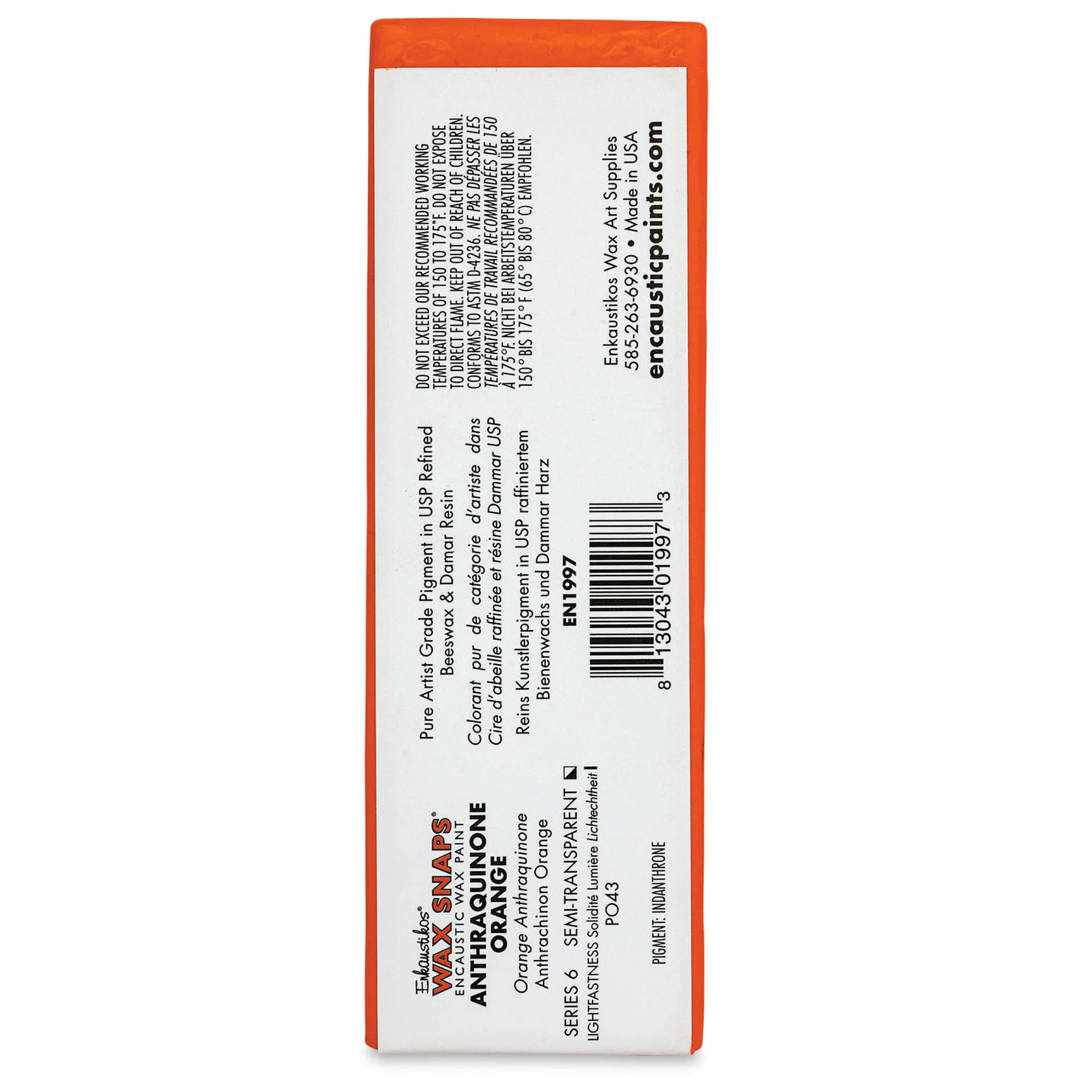 Enkaustikos Wax Snaps Encaustic Paints - Anthraquinone Orange, 40 ml cake back of package