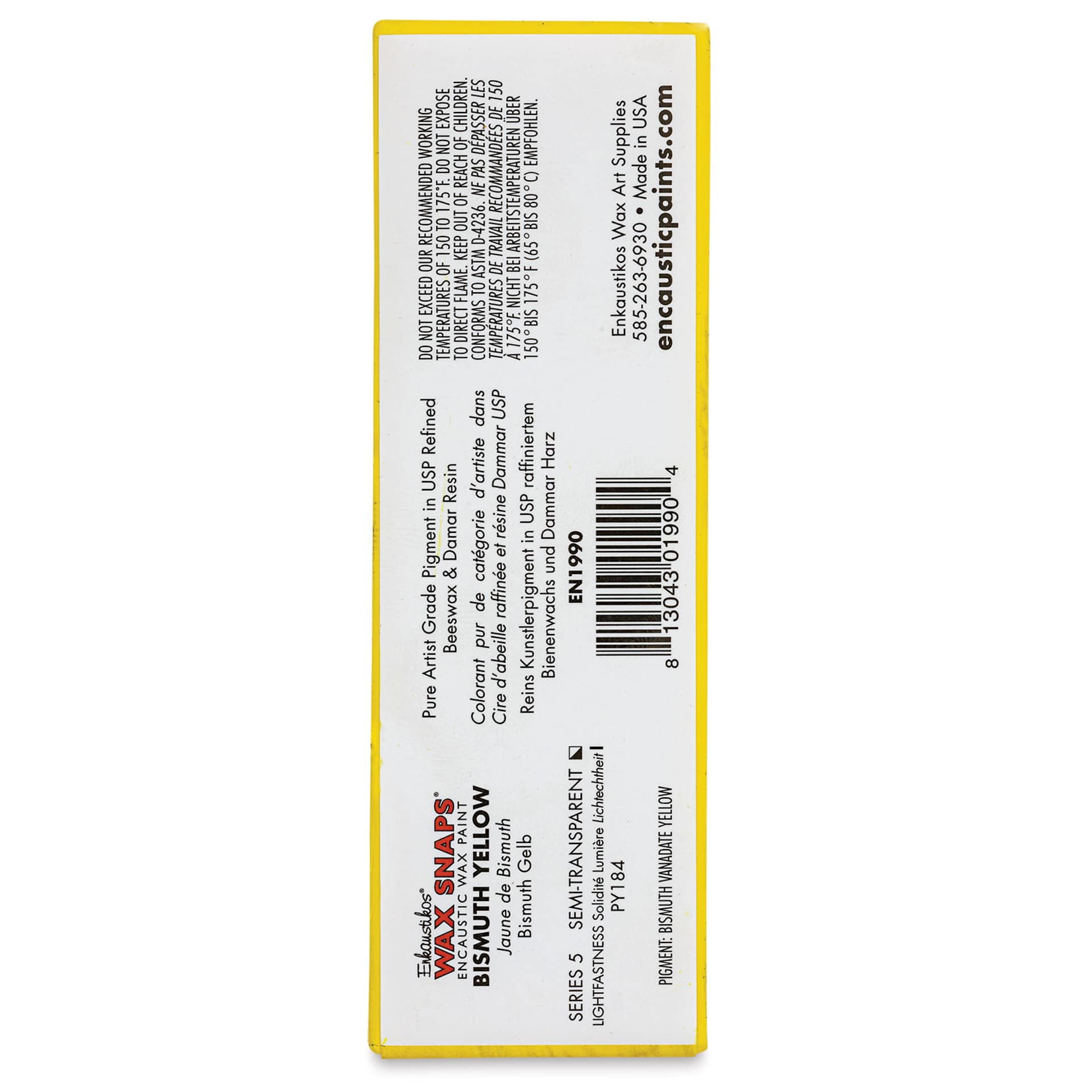 Enkaustikos Wax Snaps Encaustic Paints - Bismuth Yellow, 40 ml cake back of package