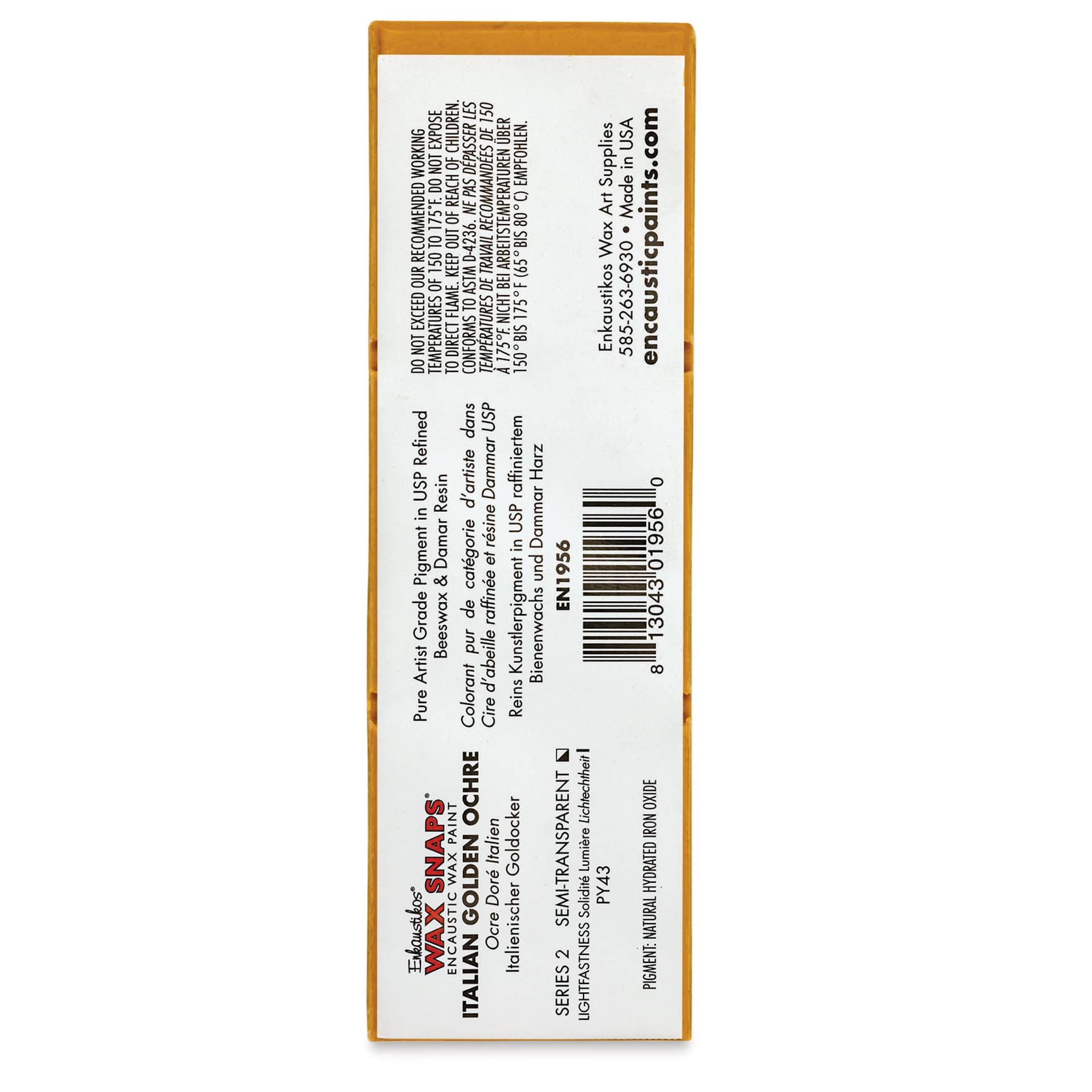 Enkaustikos Wax Snaps Encaustic Paints - Italian Golden Ochre, 40 ml cake back of package