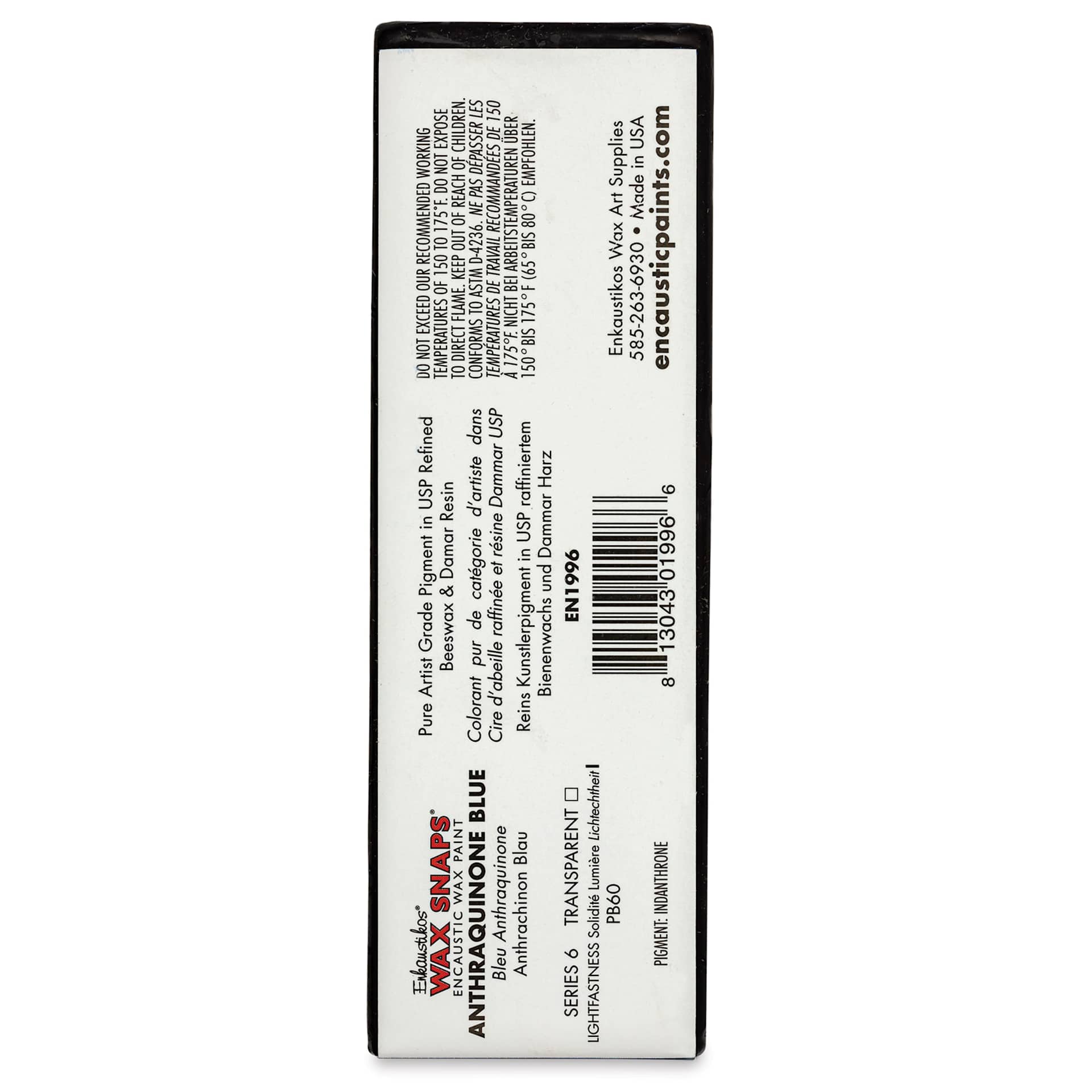 Enkaustikos Wax Snaps Encaustic Paints - Anthraquinone Blue, 40 ml cake back of package