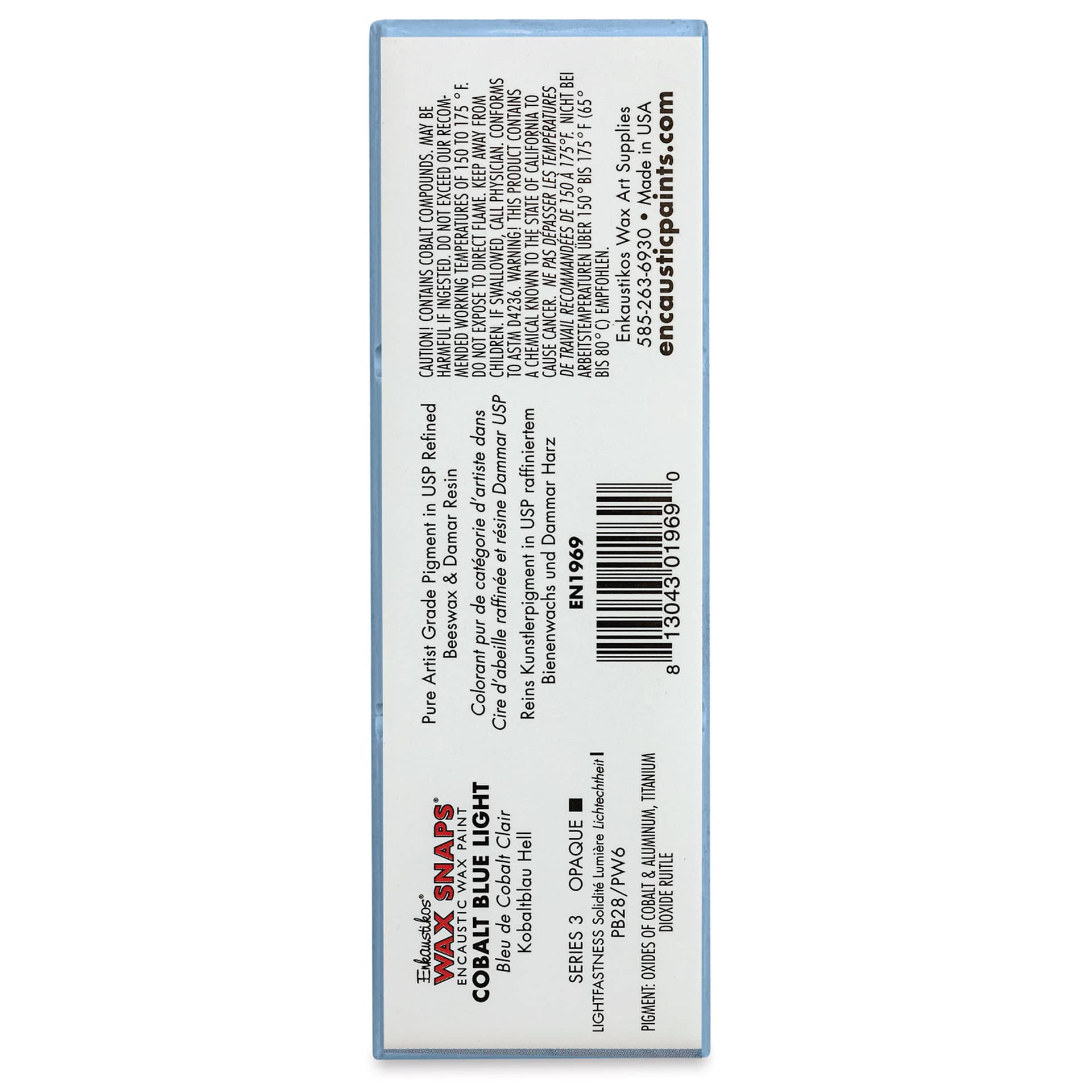 Enkaustikos Wax Snaps Encaustic Paints - Cobalt Blue Light, 40 ml cake back of package