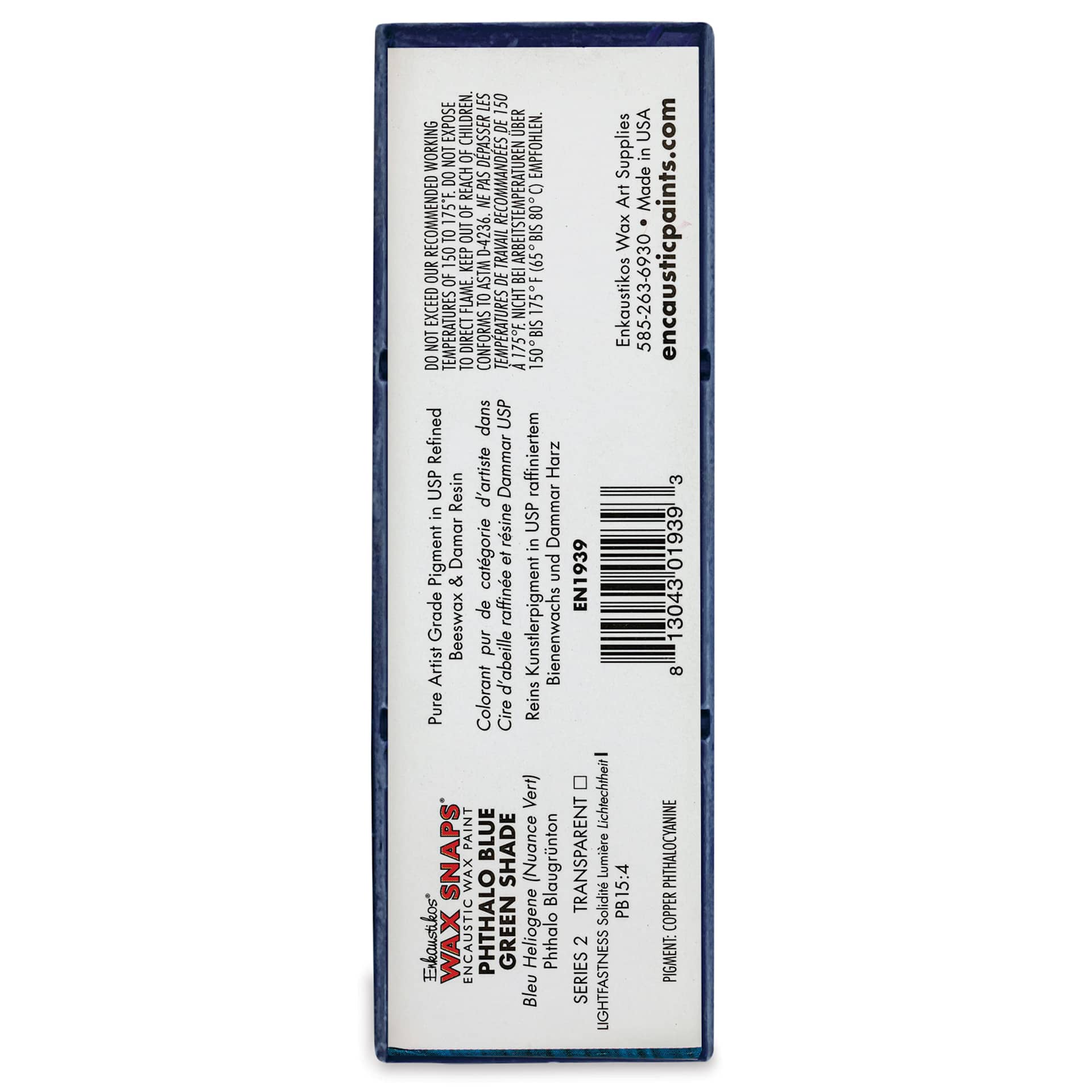Enkaustikos Wax Snaps Encaustic Paints - Phthalo Blue Green Shade, 40 ml cake back of package