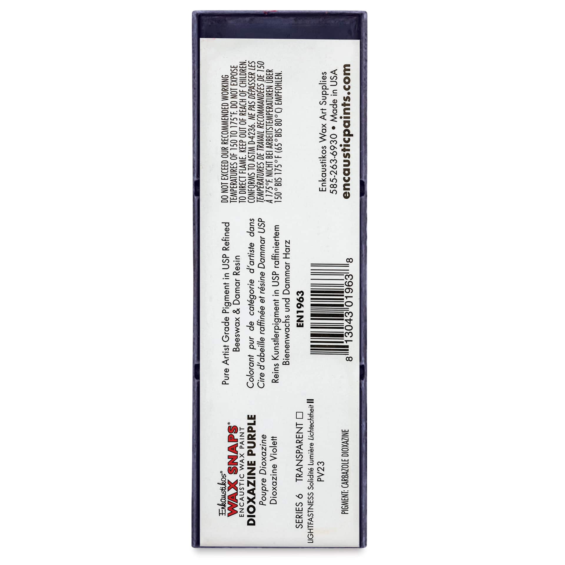 Enkaustikos Wax Snaps Encaustic Paints - Dioazine Purple, 40 ml cake back of package