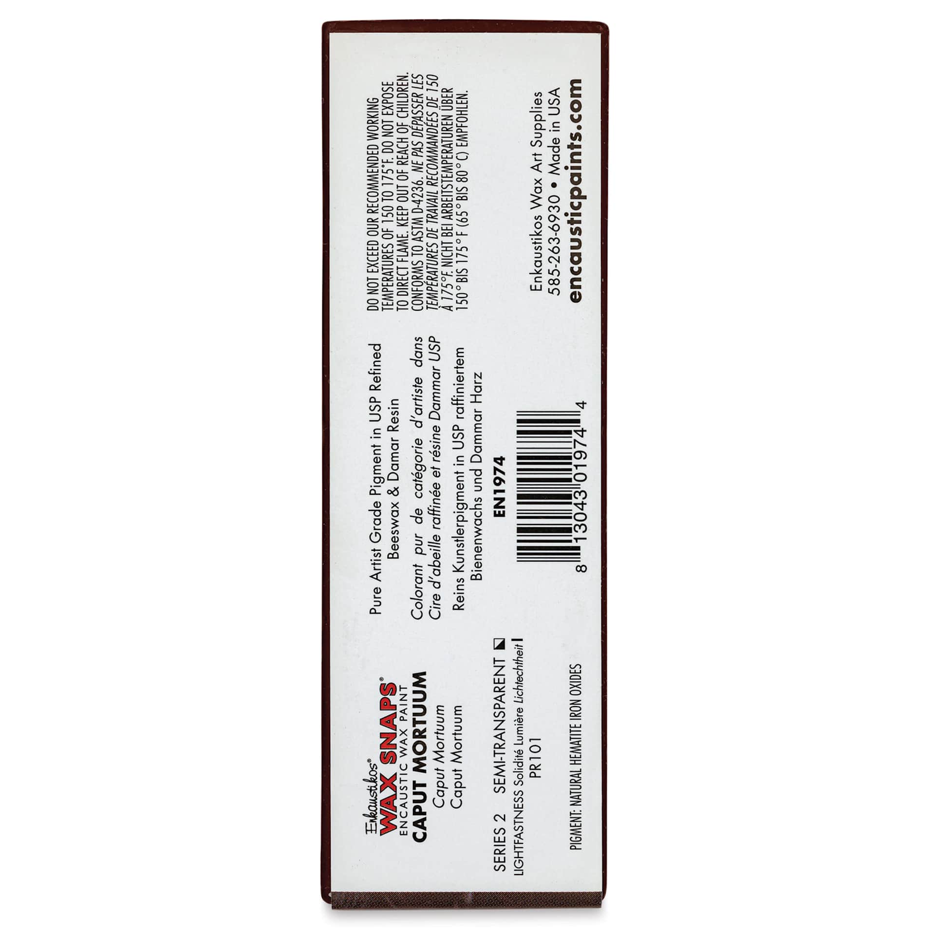 Enkaustikos Wax Snaps Encaustic Paints - Caput Mortuum, 40 ml cake back of package