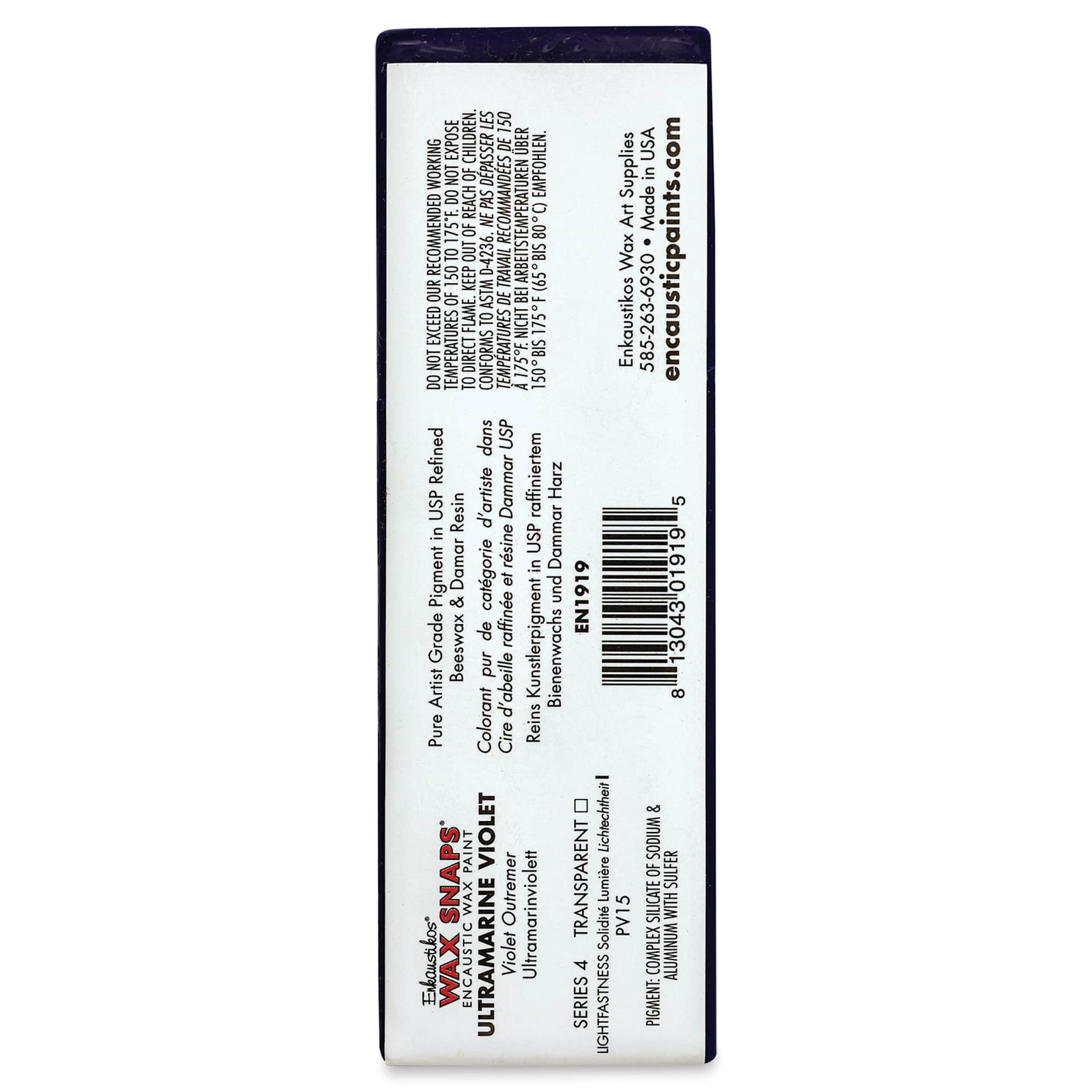 Enkaustikos Wax Snaps Encaustic Paints - Ultramarine Violet, 40 ml cake back of package