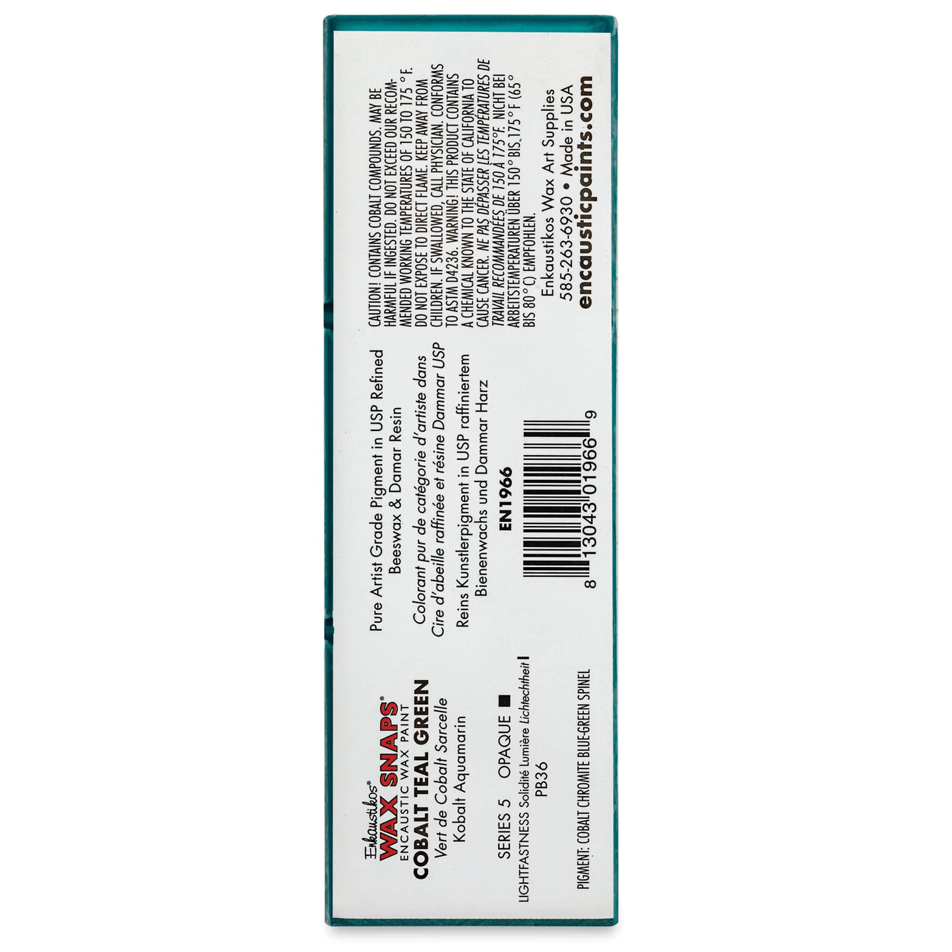 Enkaustikos Wax Snaps Encaustic Paints - Cobalt Teal Green, 40 ml cake back of package