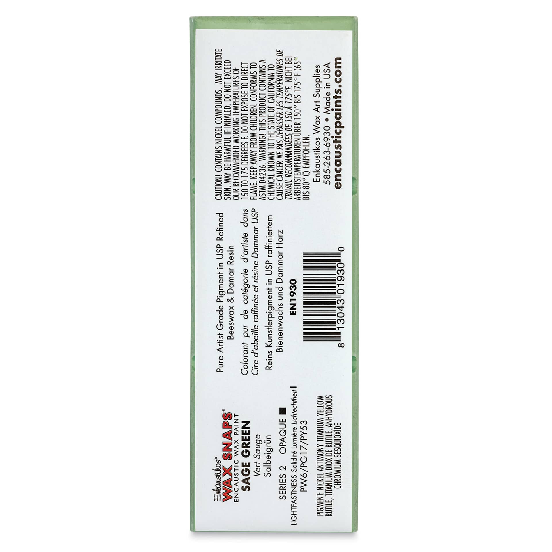 Enkaustikos Wax Snaps Encaustic Paints - Sage Green, 40 ml cake back of package