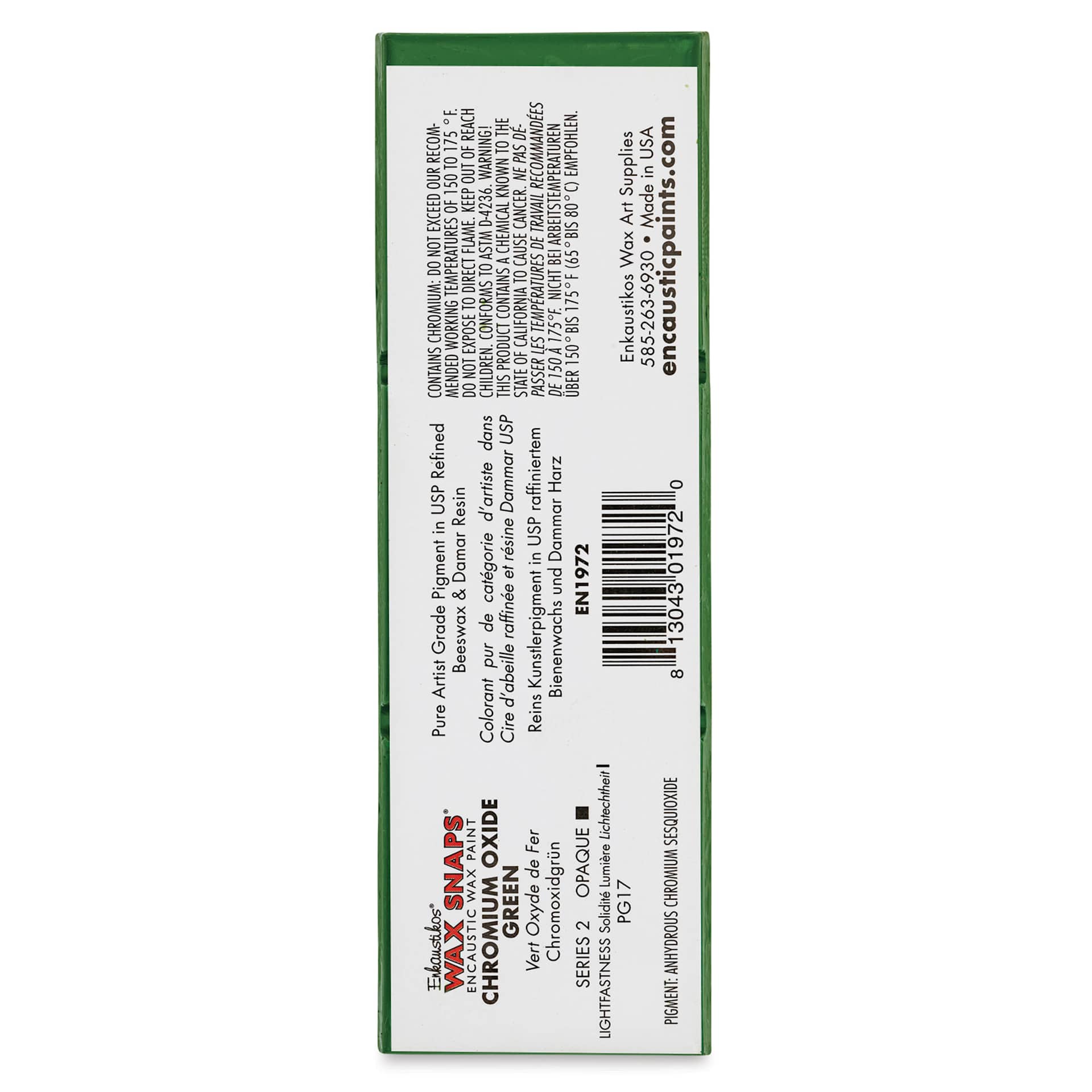 Enkaustikos Wax Snaps Encaustic Paints - Chromium Oxide Green, 40 ml cake back of package