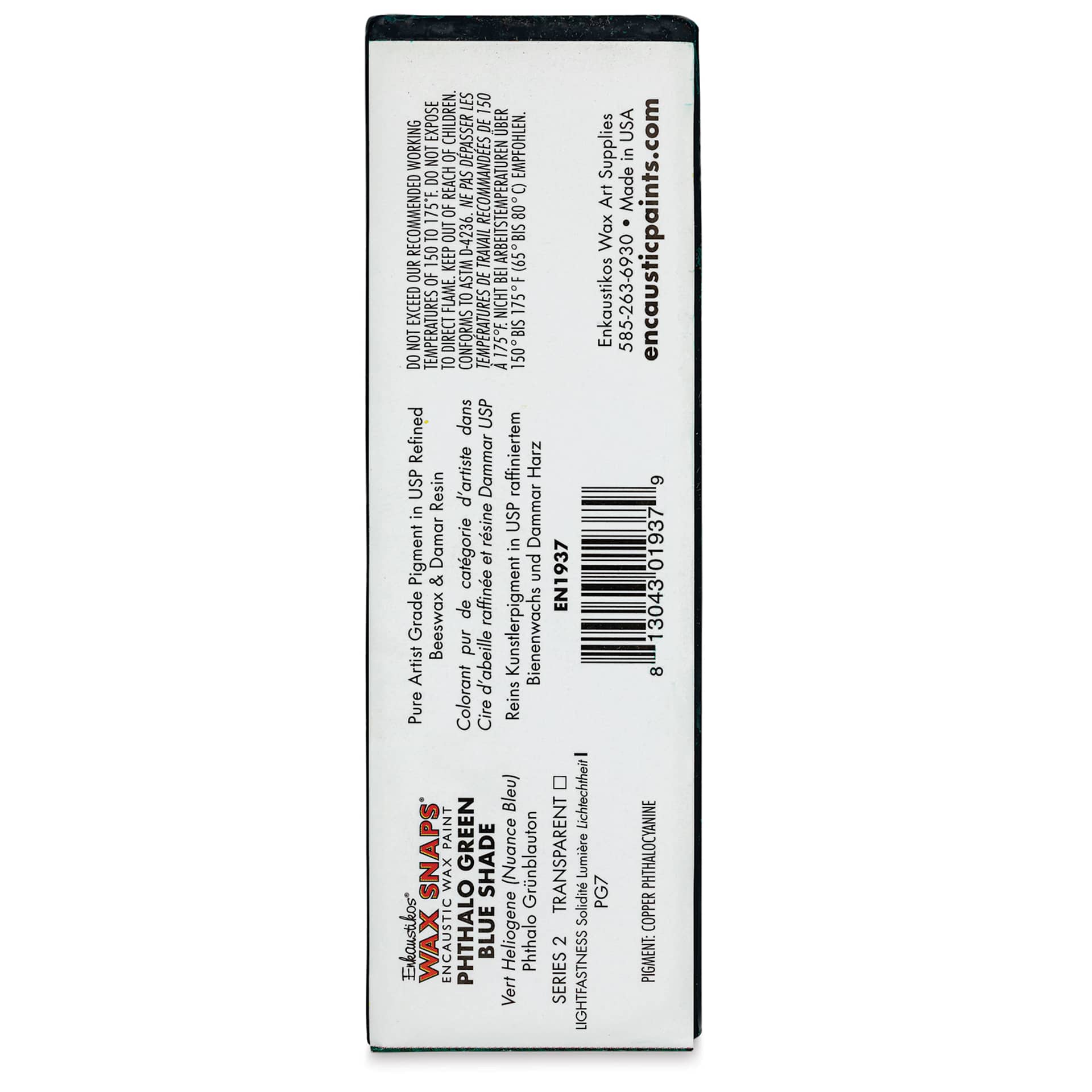 Enkaustikos Wax Snaps Encaustic Paints - Phthalo Green Blue Shade, 40 ml cake back of package